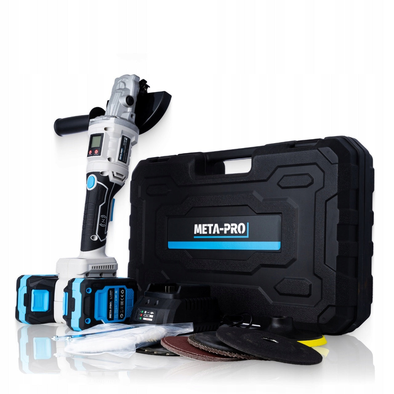 CORDLESS ANGLE GRINDER 42V 8Ah 360° + 10 DISCS META-PRO Brand META-PRO