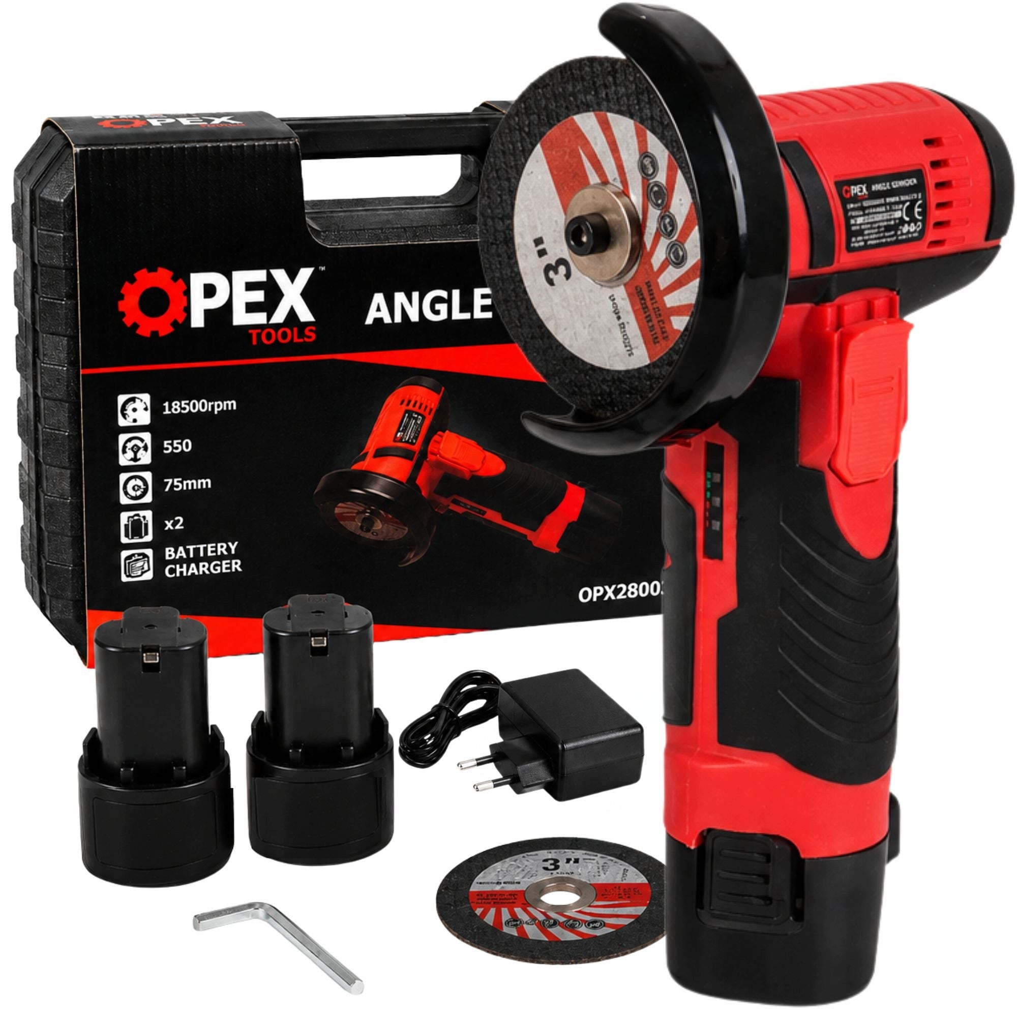 CORDLESS ANGLE GRINDER 800W 2x BATTERY 2 DISC SUITCASE SET