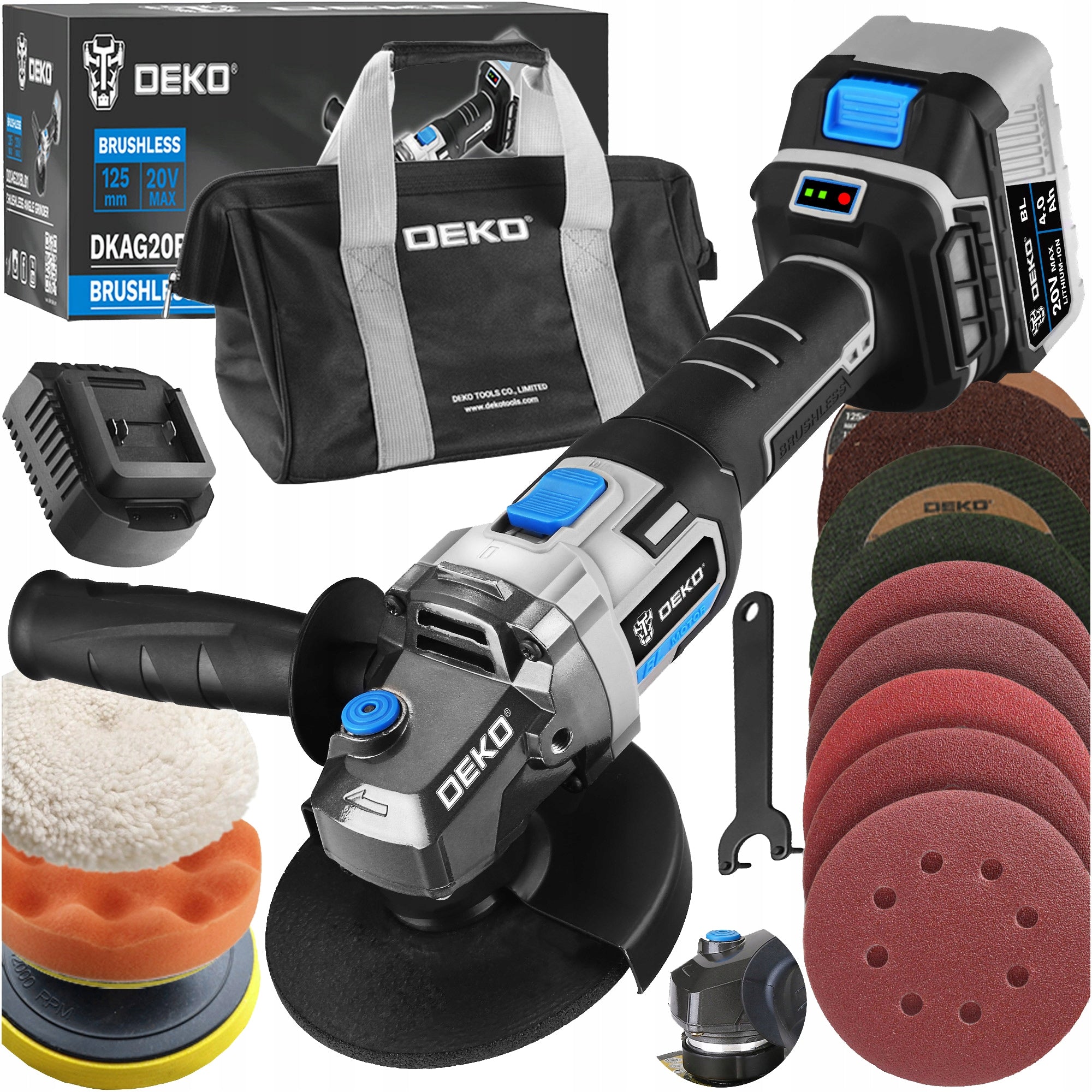 CORDLESS ANGLE GRINDER BRUSHLESS RUBBER CORD 4.0Ah DEKO