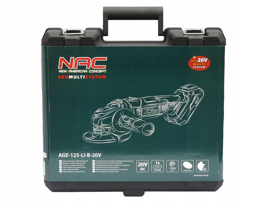 CORDLESS ANGLE GRINDER NAC 20 V BATTERY 4 Ah 125 MM + SUITCASE Manufacturer code 40010