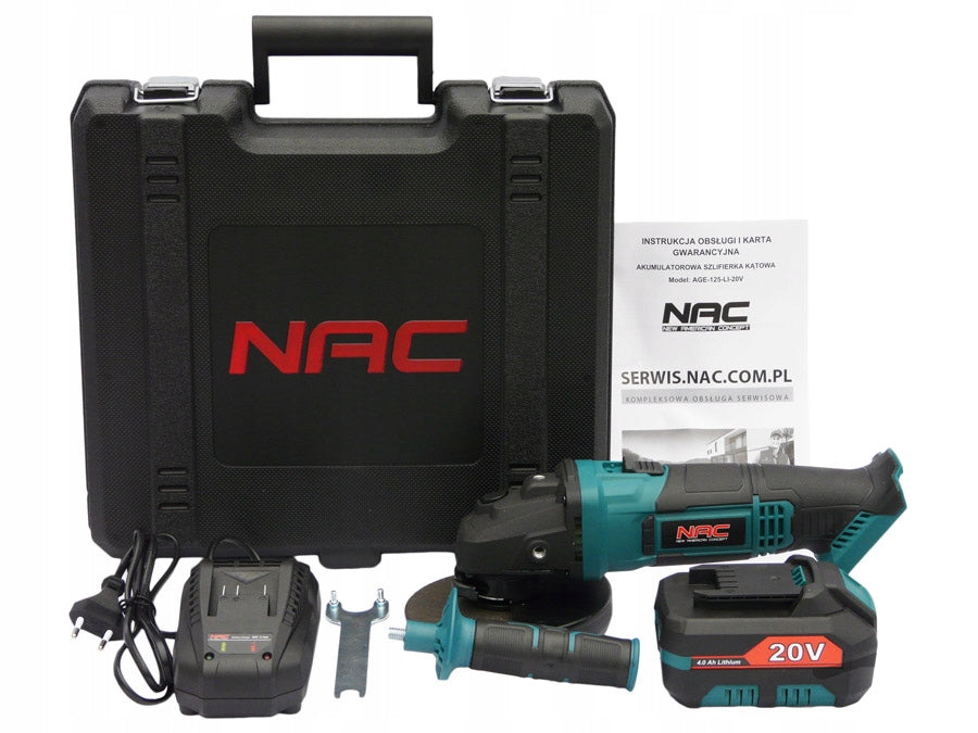 CORDLESS ANGLE GRINDER NAC 20 V BATTERY 4 Ah 125 MM + SUITCASE Packaging status original