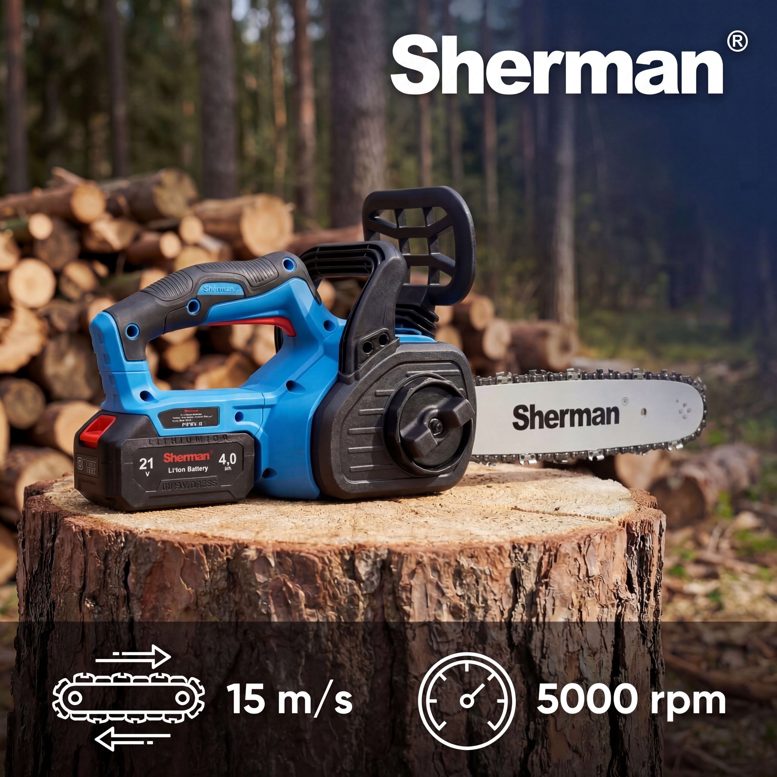 CORDLESS CHAINSAW 12" ET512 2x BATTERY 4.0Ah / 21V Sherman Packaging status original