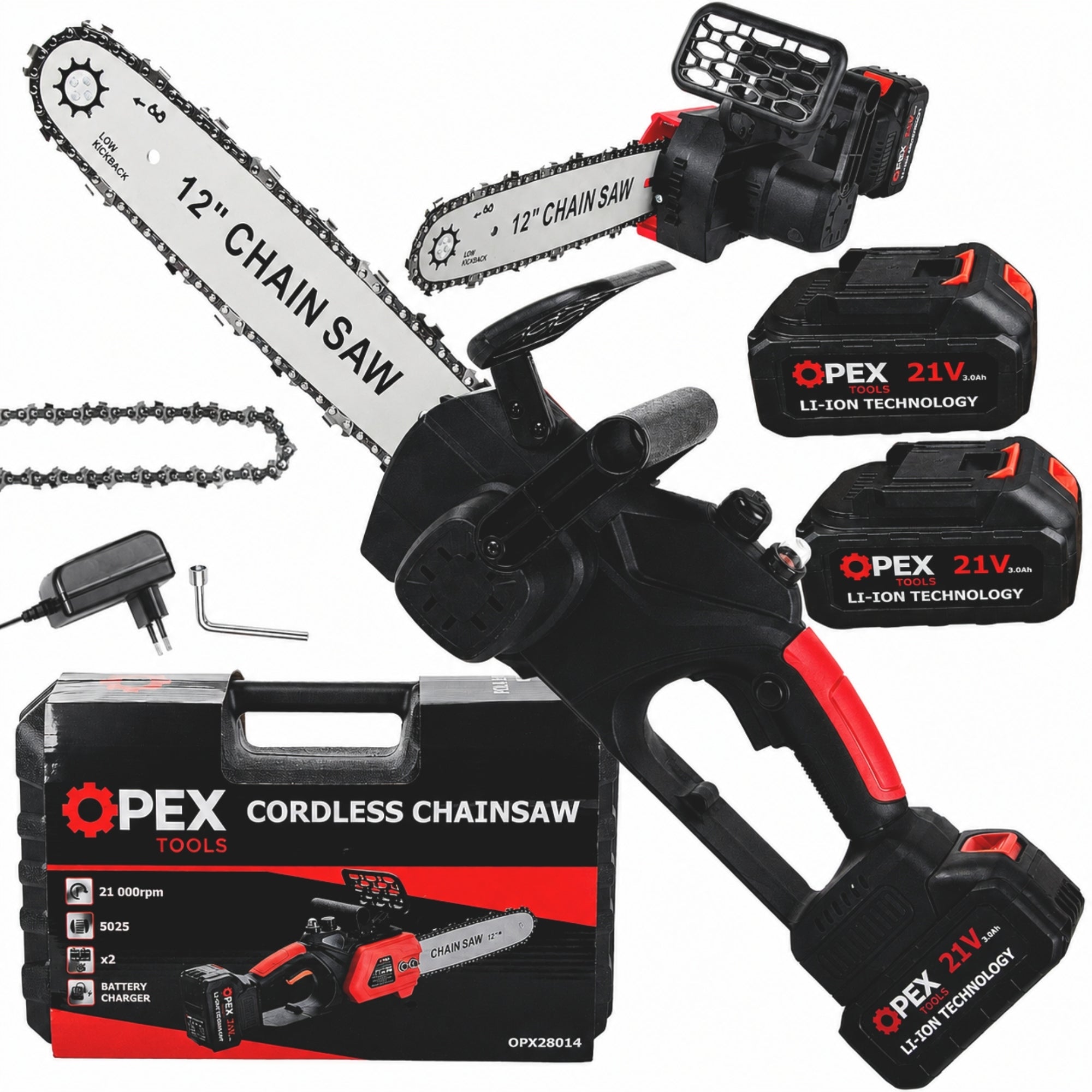 CORDLESS CHAINSAW 12" SAW 2x BATTERY 21V 3.0Ah SUITCASE