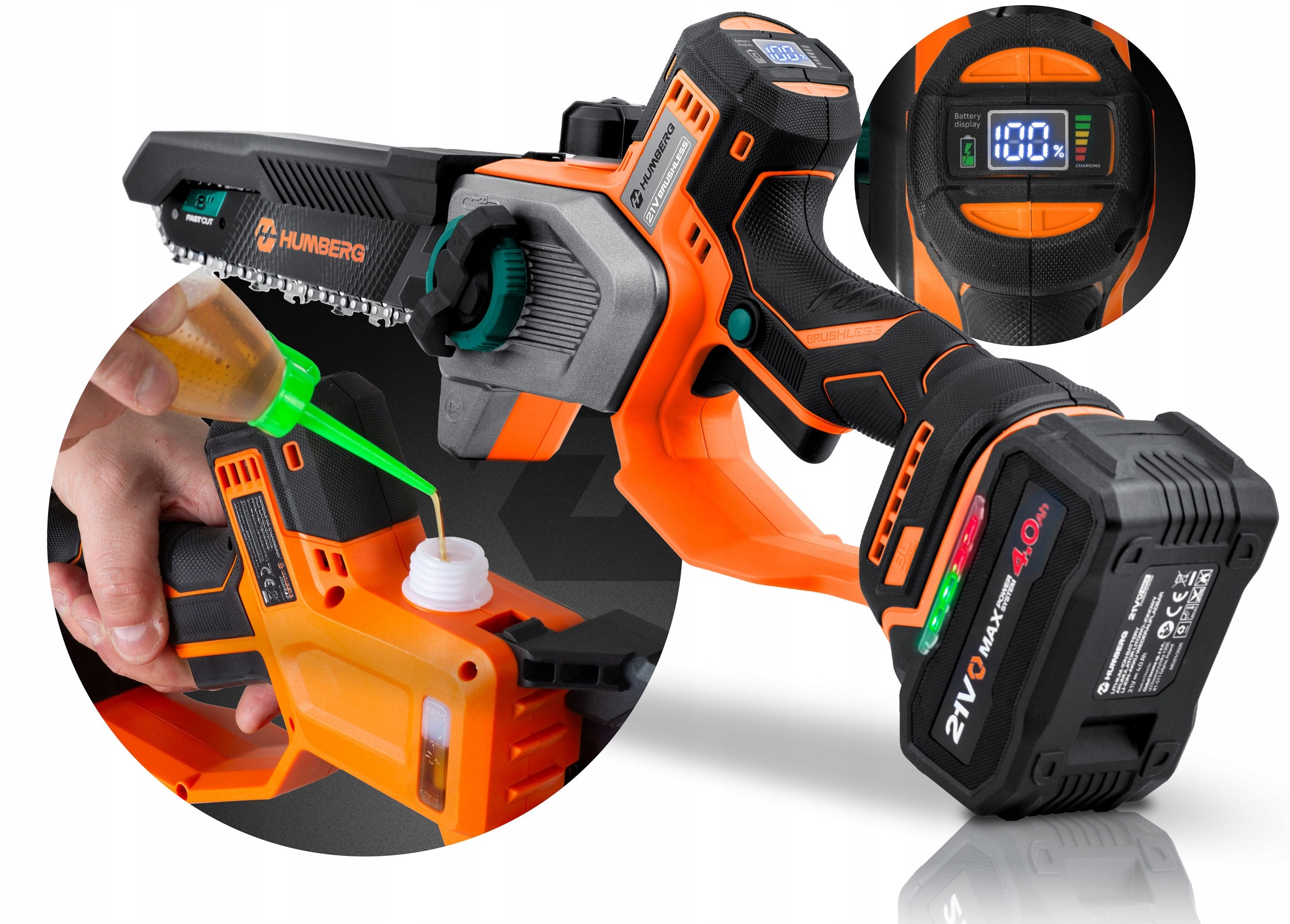 CORDLESS CHAINSAW 4.0Ah PRO TWIG 10" 8'' SAW HUMBERG Maximum power 850 W