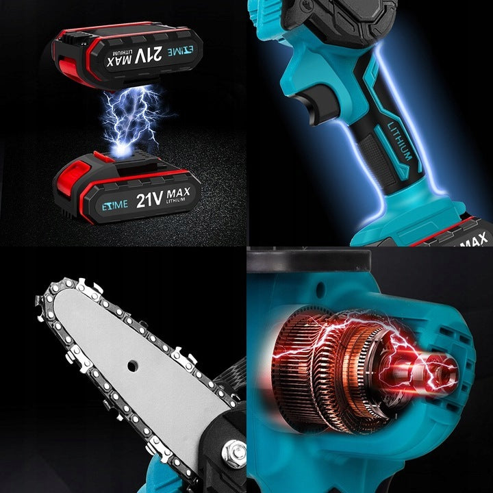 CORDLESS CHAINSAW 4+6” SAW + 2X BATTERY 21V 500W SET Power supply rechargeable battery
