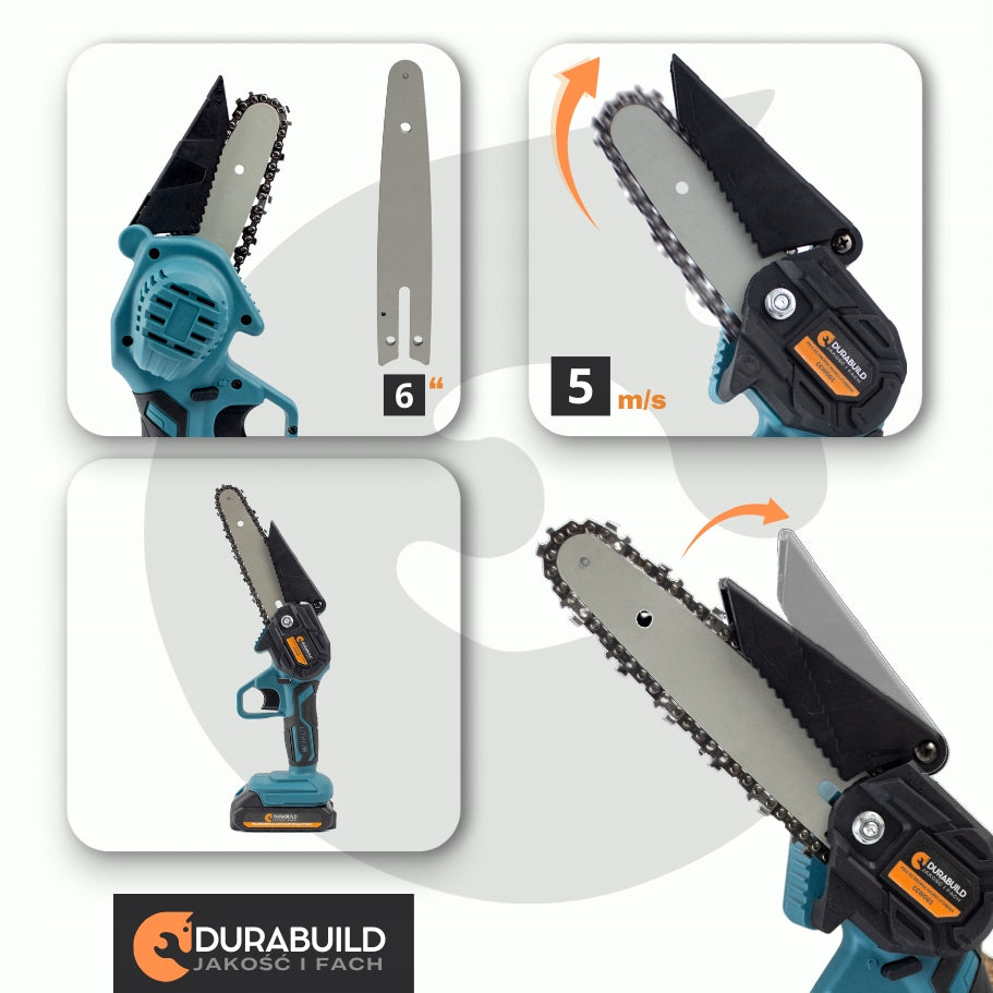CORDLESS CHAINSAW 6" 4" 2xAKU MINI BRANCH SAW DURABUILD Brand Durabuild
