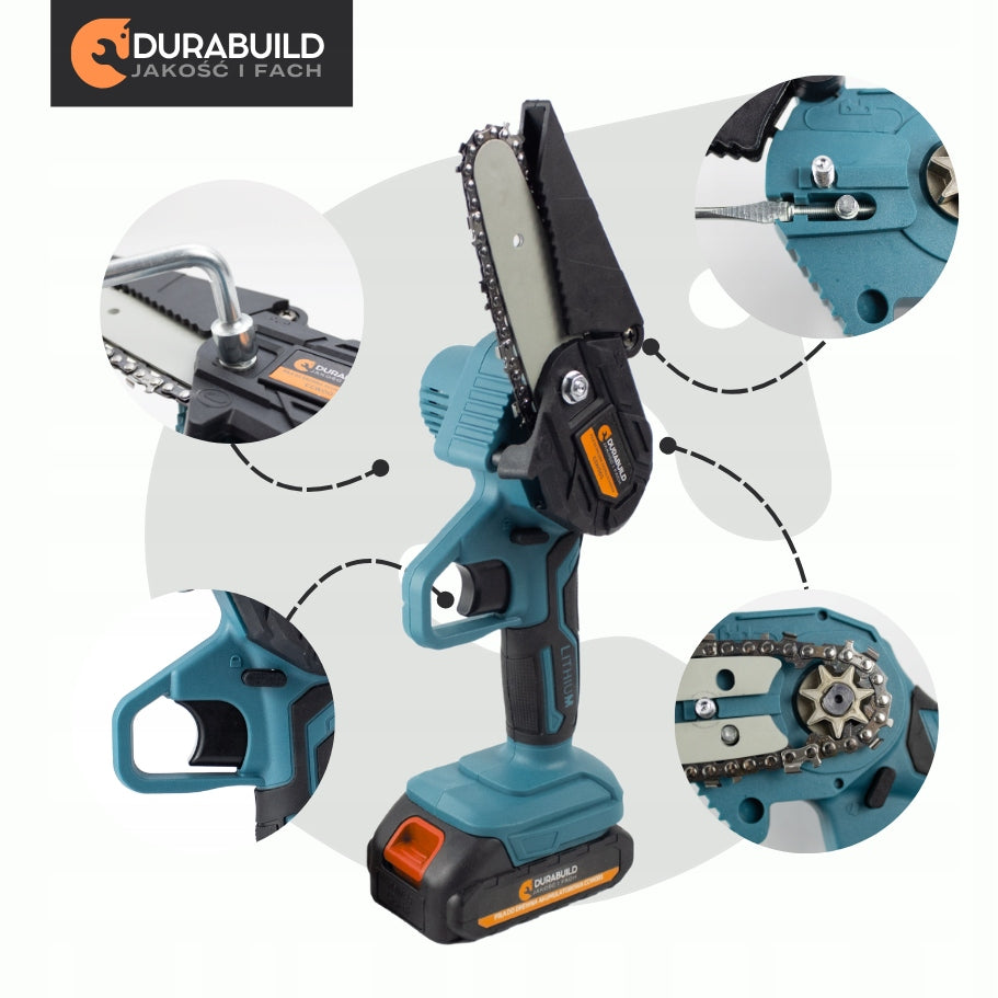 CORDLESS CHAINSAW 6" 4" 2xAKU MINI BRANCH SAW DURABUILD Power supply rechargeable battery