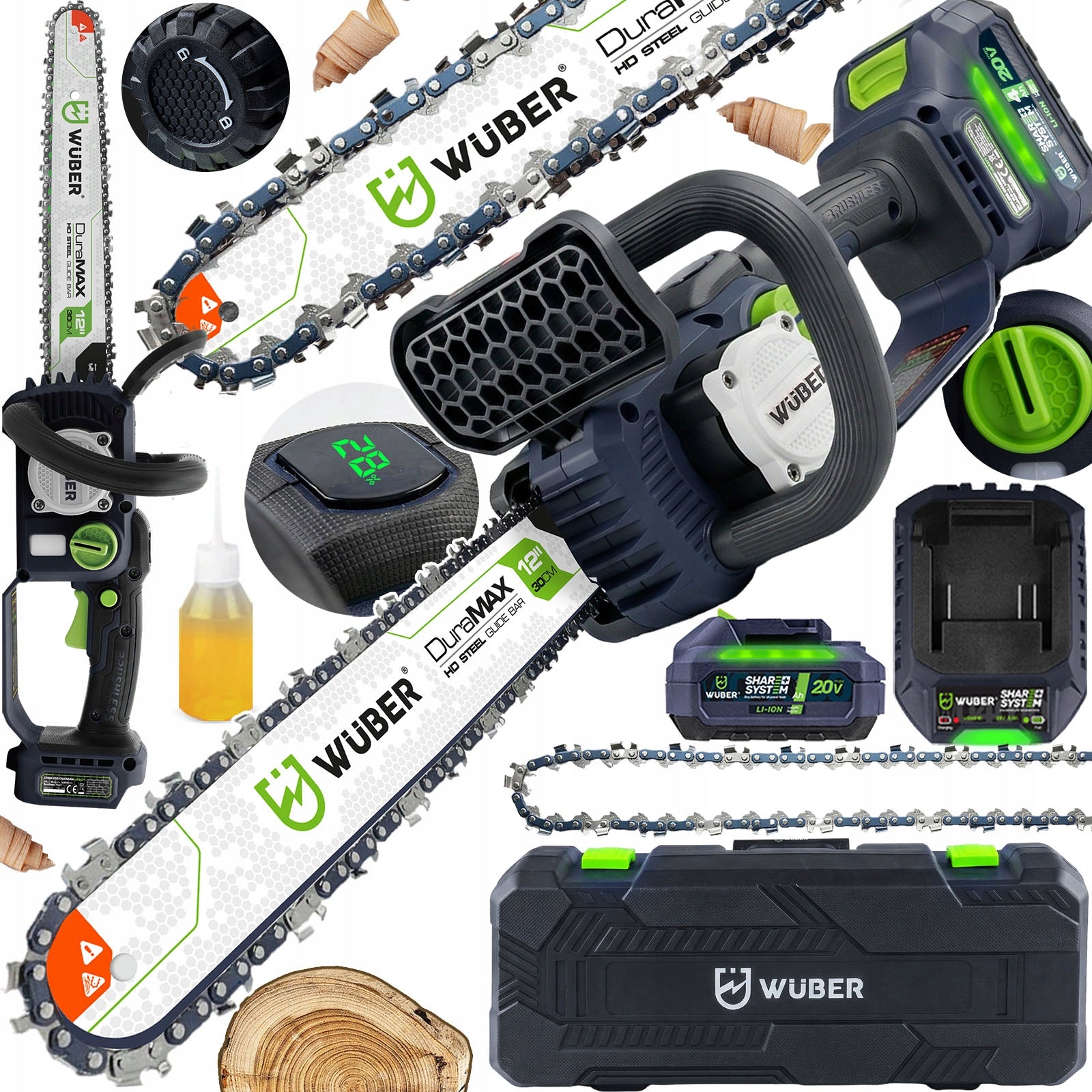 CORDLESS CHAINSAW BATTERY 4.0 AH +CHARGER GUIDE 12"+OIL