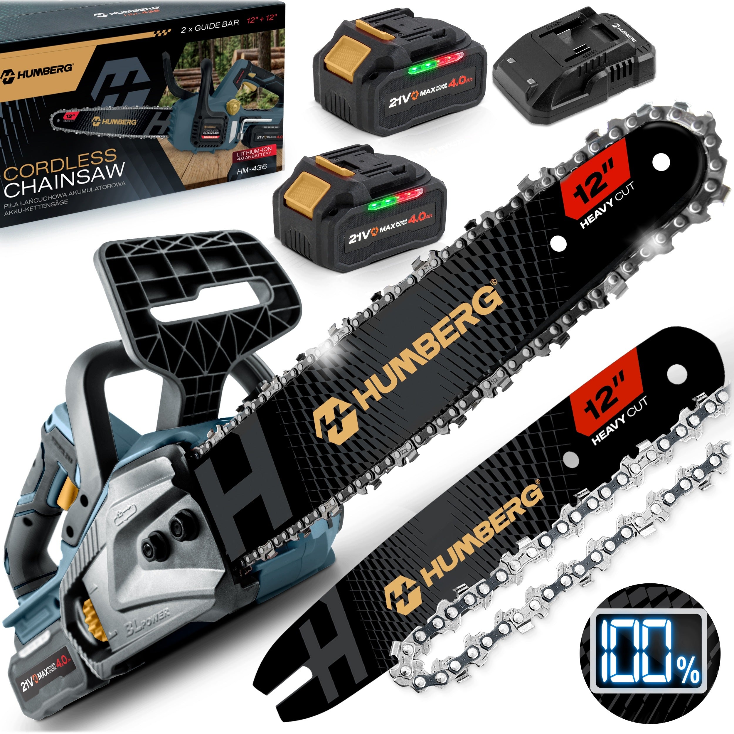 CORDLESS CHAINSAW BRUSHLESS 12" inches + 2x aku 4AH