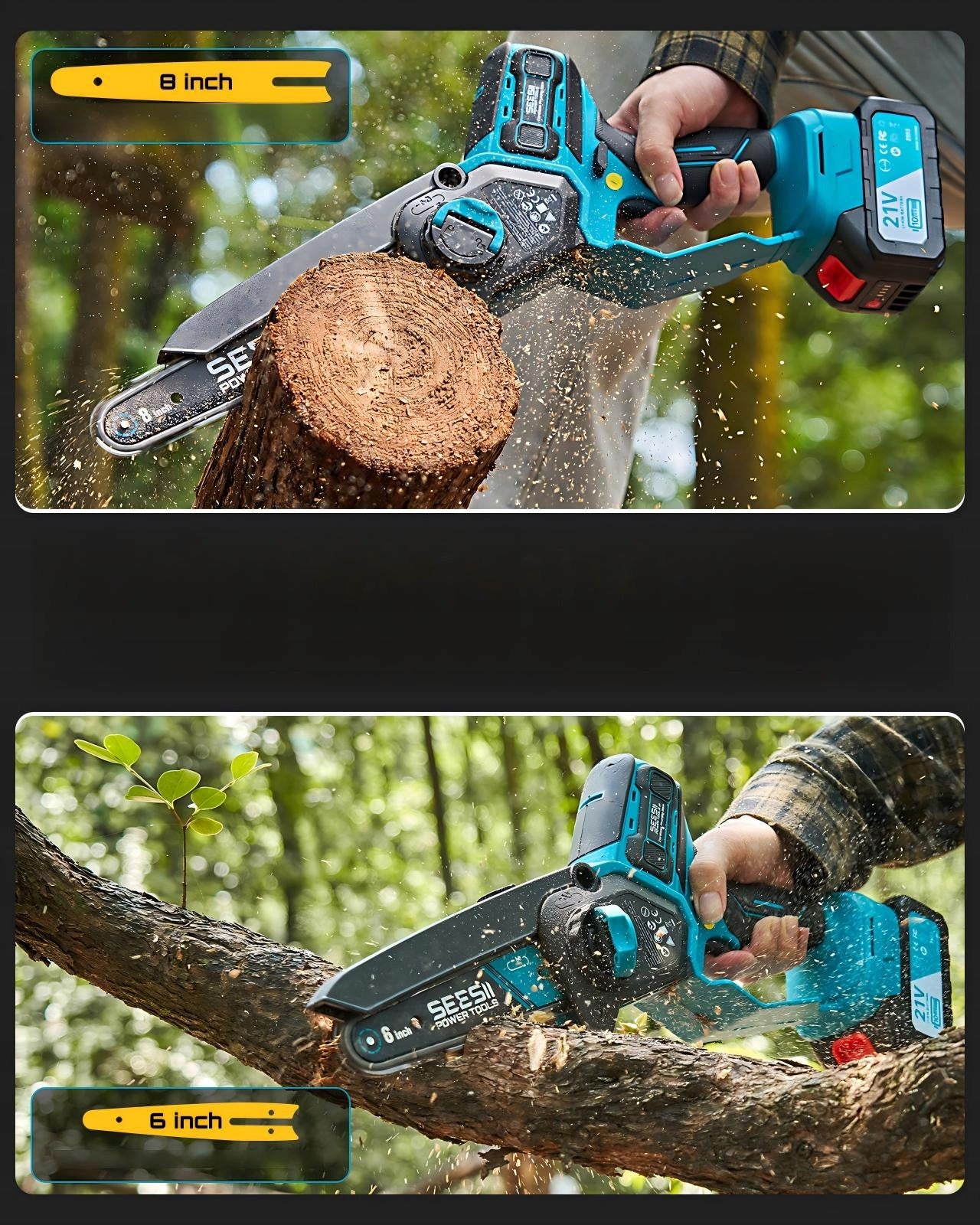 CORDLESS CHAINSAW ELECTRIC BRANCH SAW 6"+8" 2xAKU 21V Packaging status original