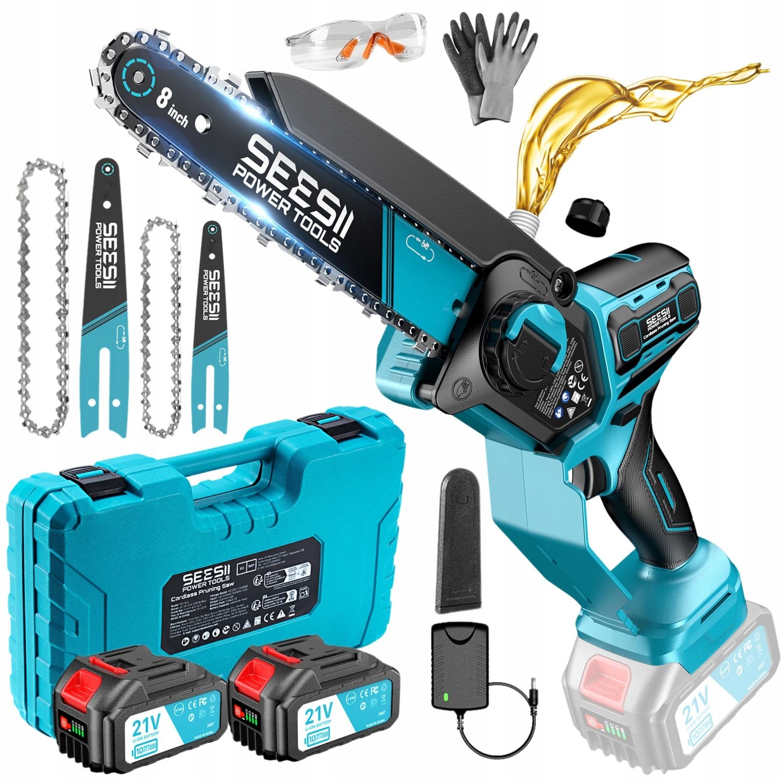 CORDLESS CHAINSAW ELECTRIC BRANCH SAW 6"+8" 2xAKU 21V