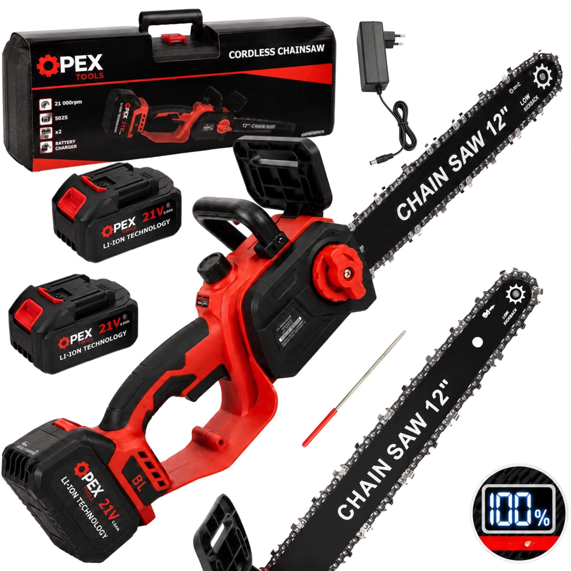 CORDLESS CHAINSAW ELECTRIC SAW 12" 2x 21V 3Ah SUITCASE