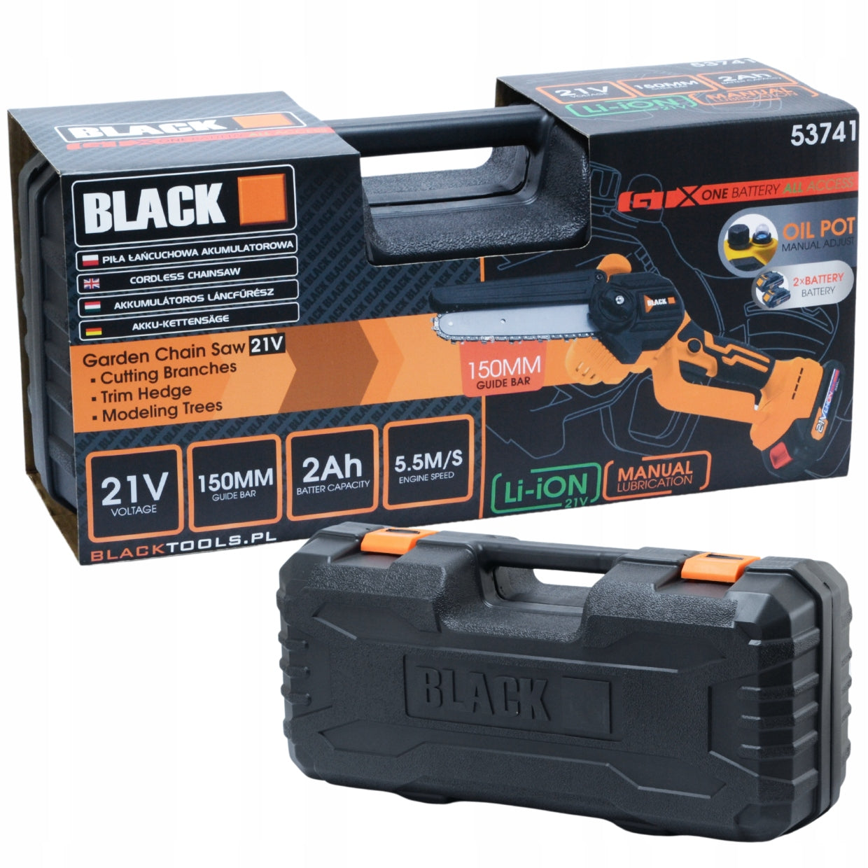 CORDLESS CHAINSAW FOR TREE 6 inches 2x AKU LUBRICATION Battery voltage 21 V