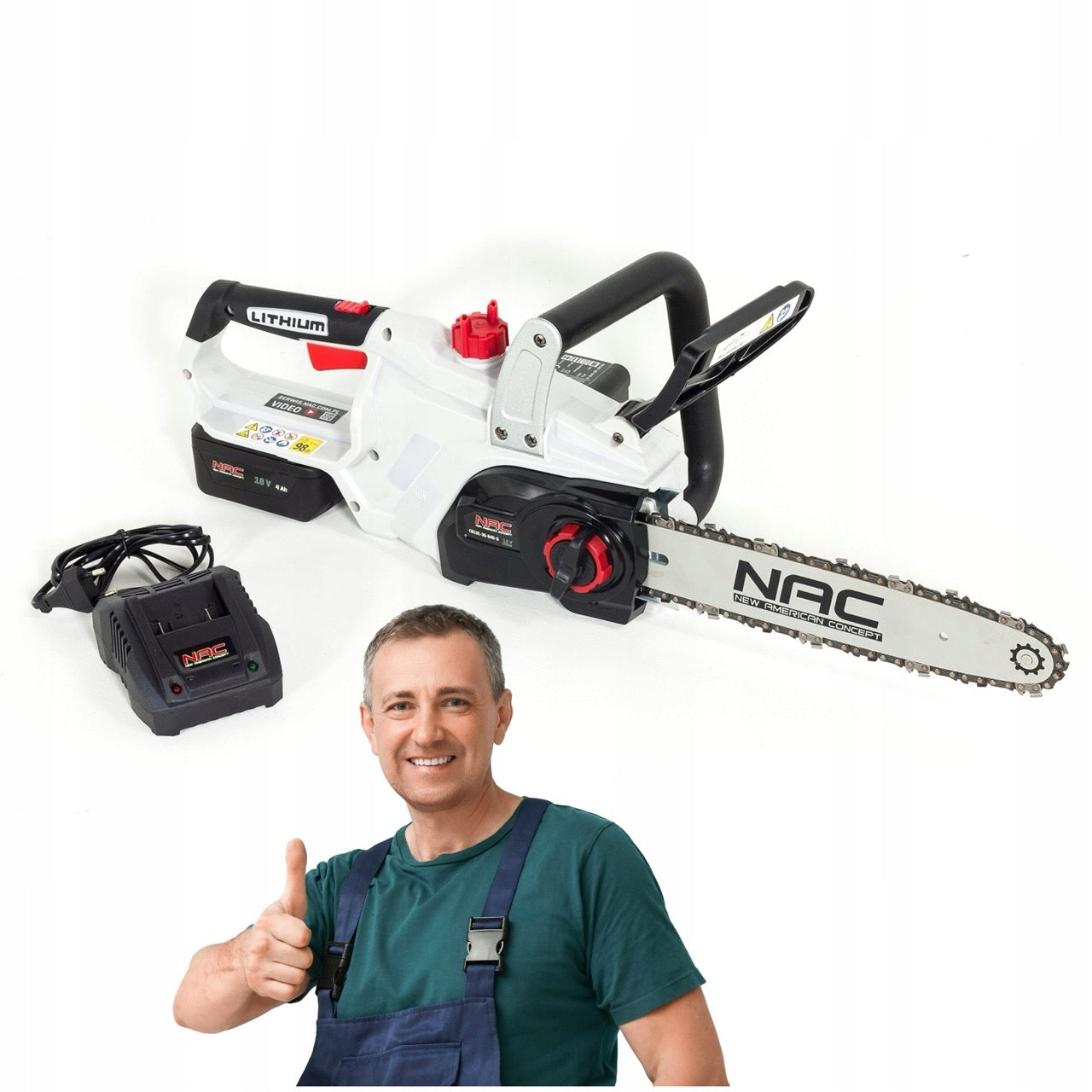 CORDLESS CHAINSAW NAC 18V 30CM SDS AKU 4AH CHARGER