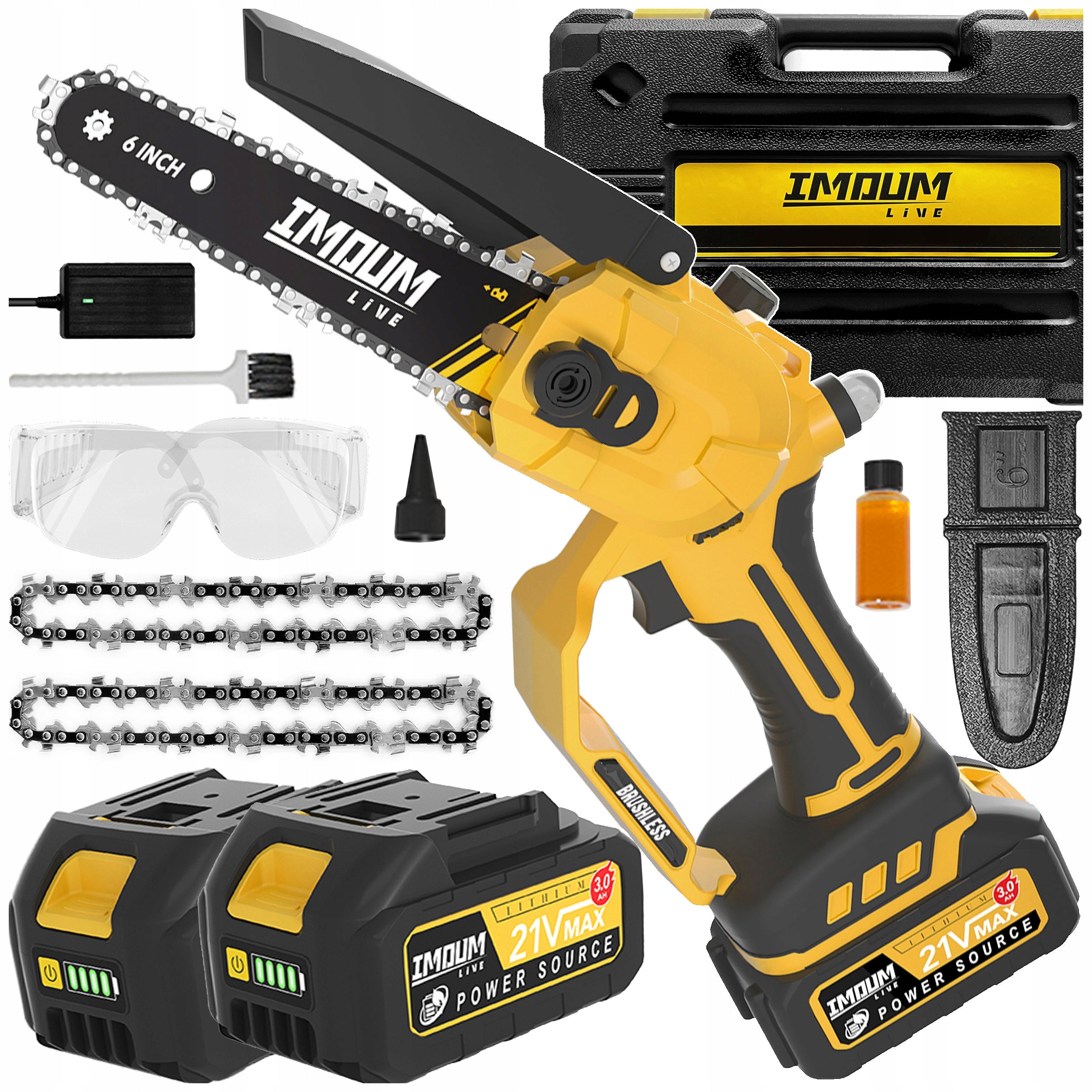 CORDLESS CHAINSAW PRO SAW 6" 2 AKU + STRONG CASE IMOUM