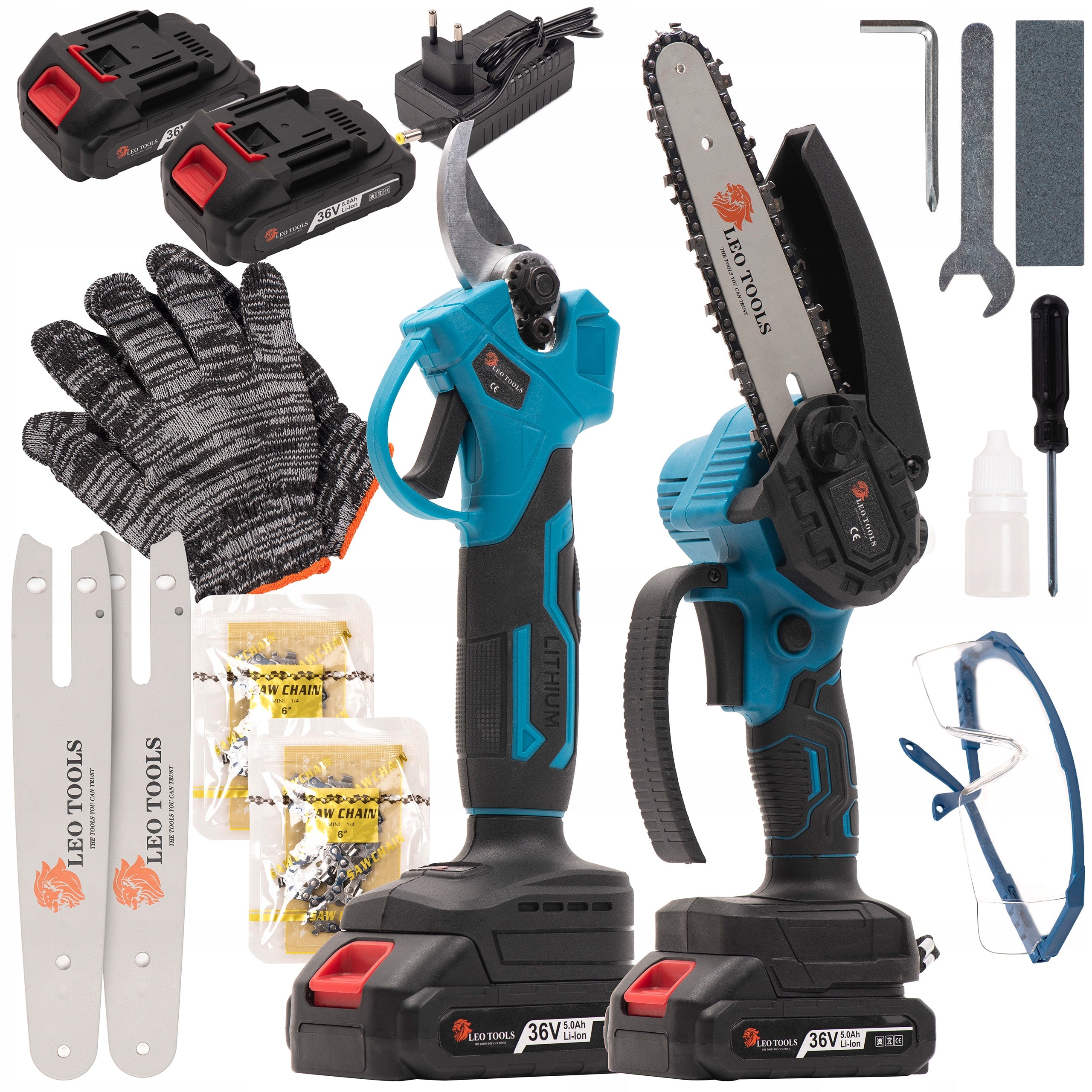 CORDLESS CHAINSAW + SHEARS CORDLESS PRUNER HUGE SET