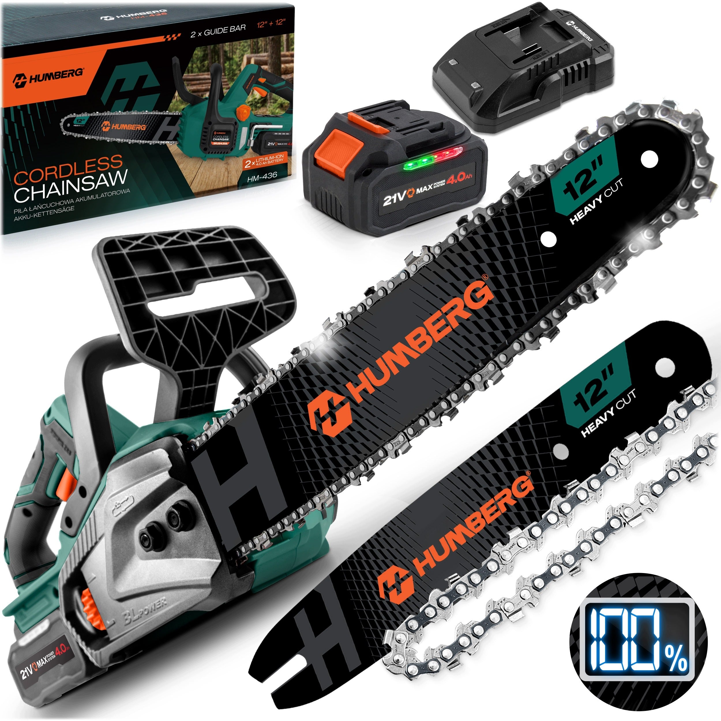 CORDLESS CHAINSAW WOOD SAW BRUSHLESS 12" INCH 4Ah