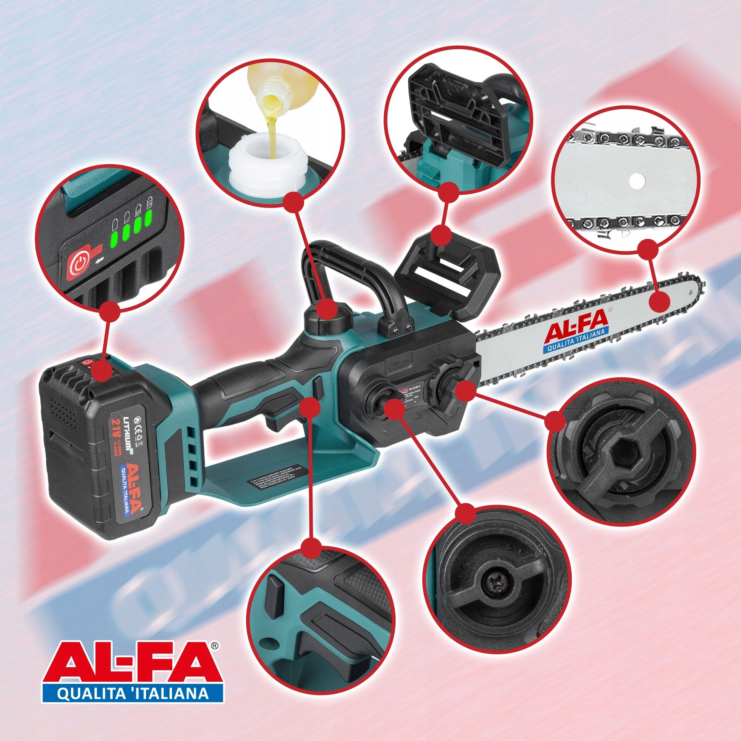CORDLESS Chainsaw 12" BRUSHLESS Chain Lubrication 2Bat 4Ah Brand AL-FA