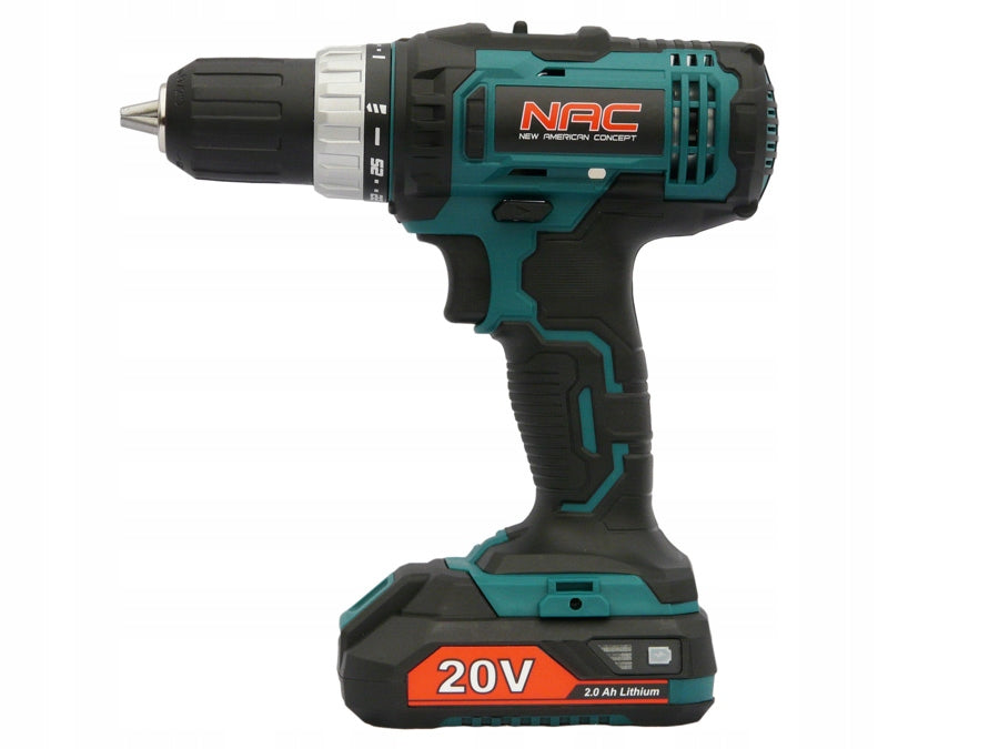 CORDLESS DRILL NAC 20 V 2 BATTERIES 2 GEARS + SUITCASE Power supply rechargeable battery