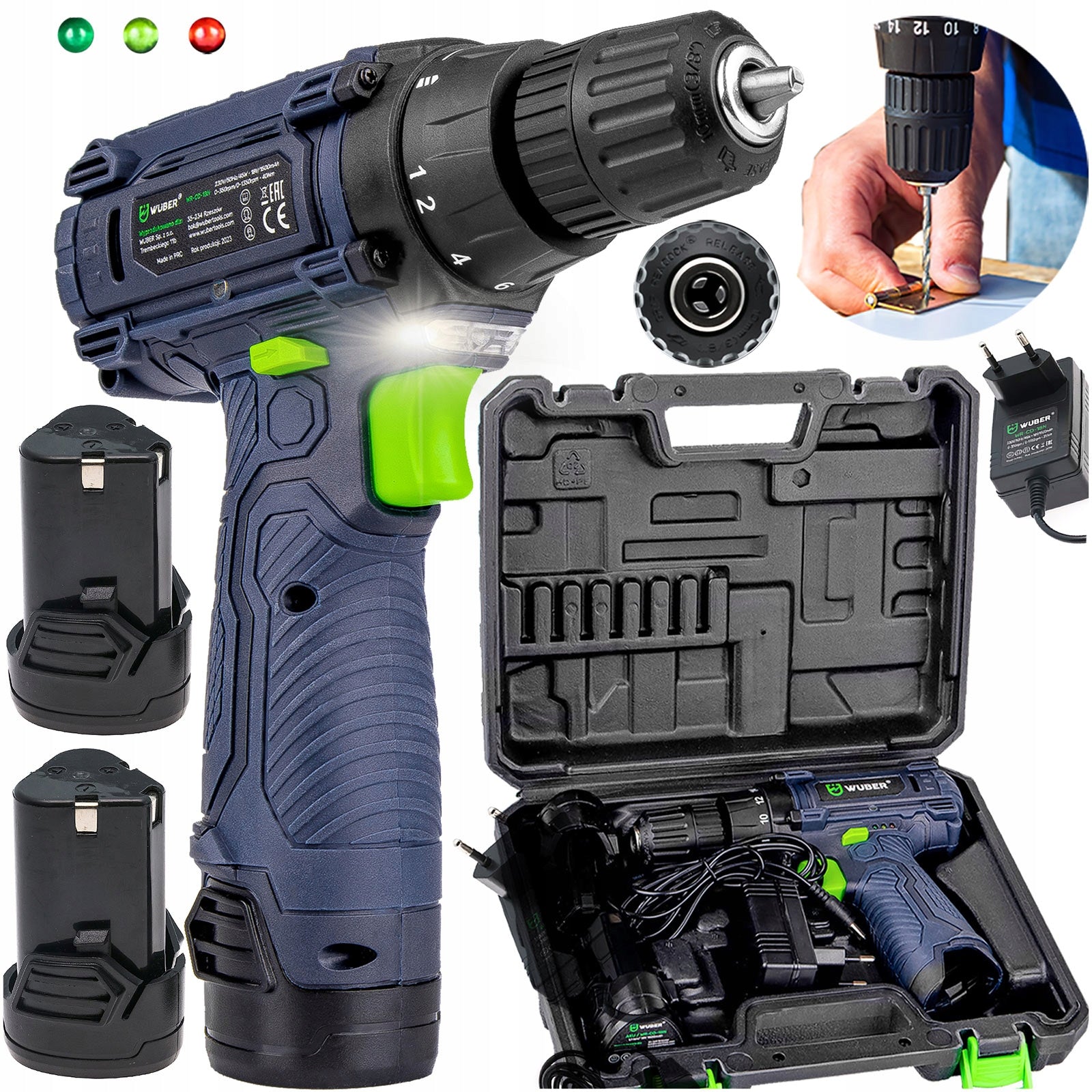 CORDLESS DRILL SCREWDRIVER 2XAKU + SUITCASE SET XL 18V 2 GEARS 35Nm