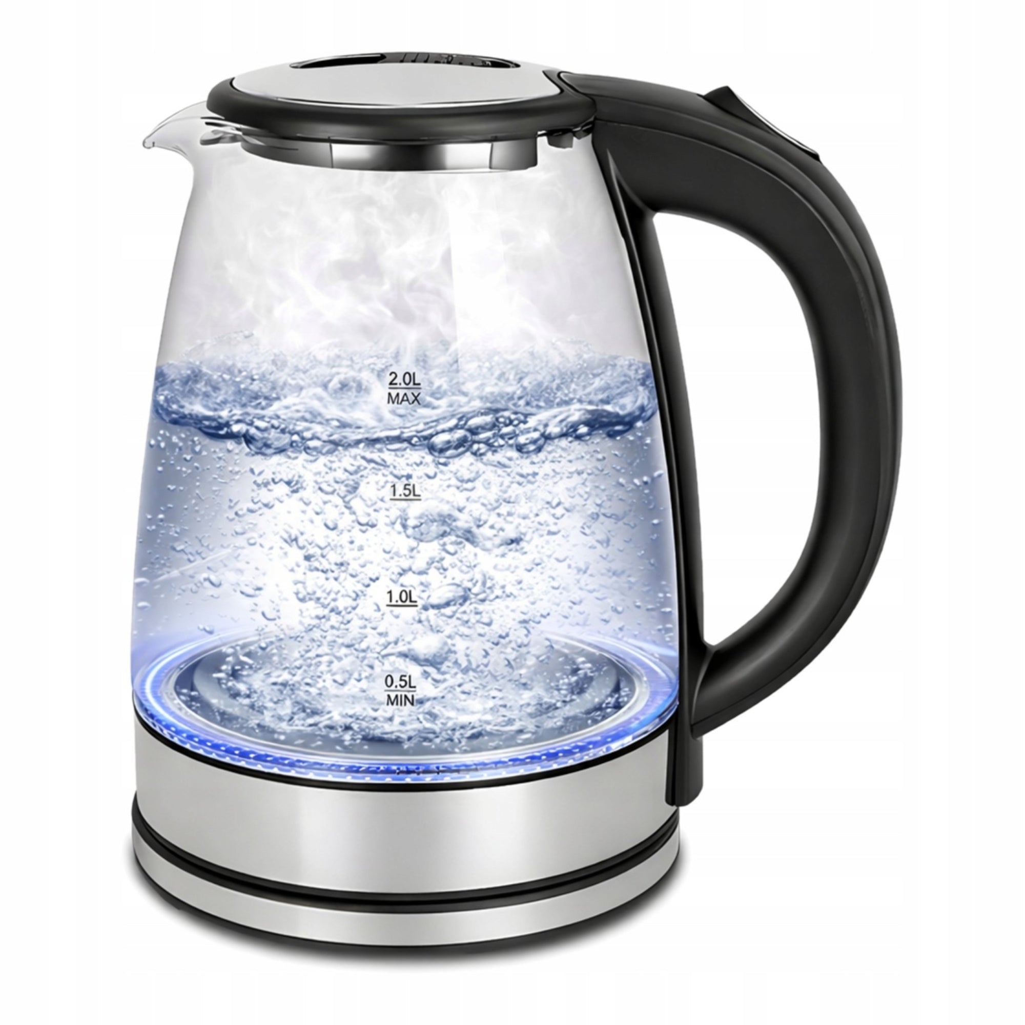 CORDLESS ELECTRIC KETTLE 1500W GLASS BACKLIGHT LED 2L STRONG