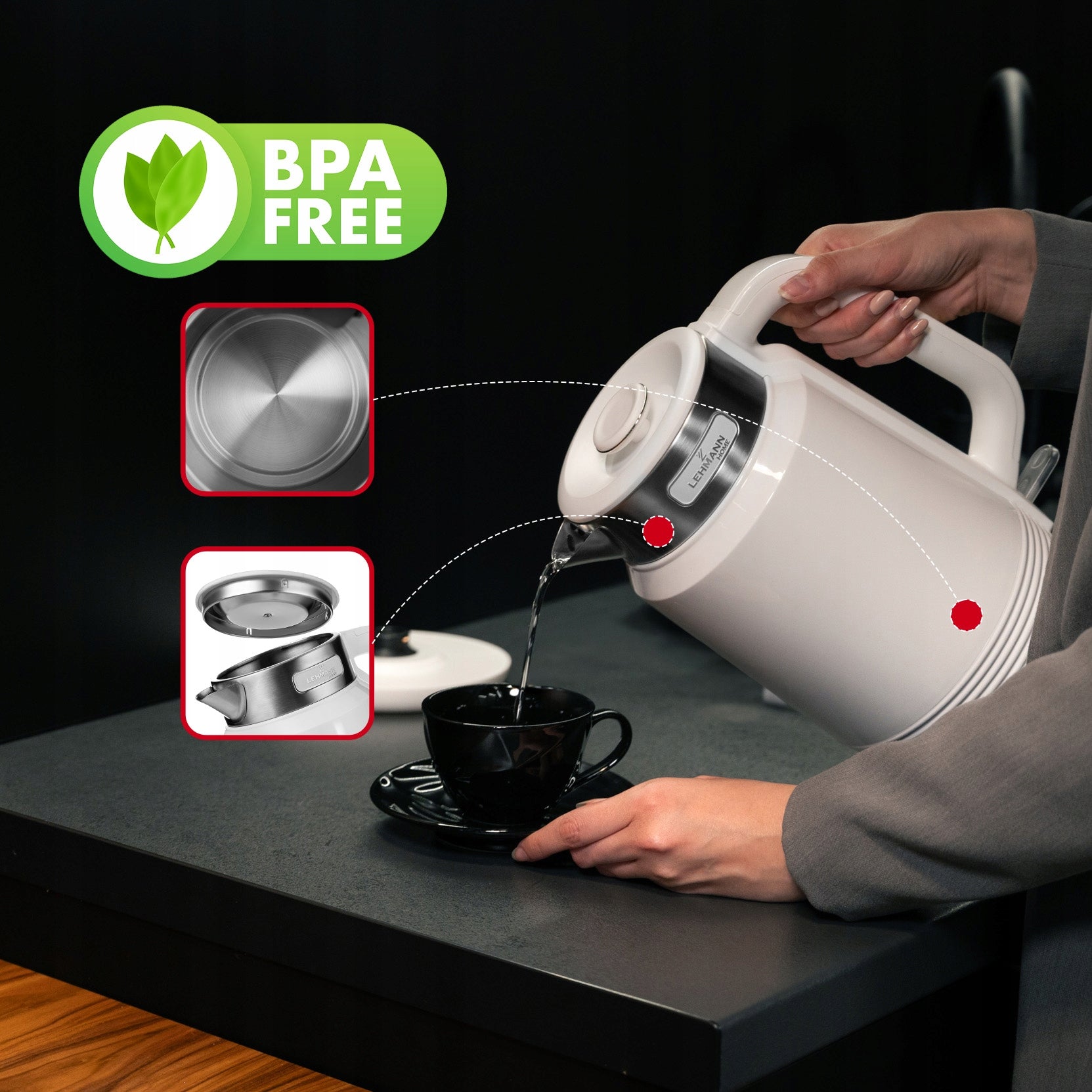 CORDLESS ELECTRIC KETTLE 2200W STRONG WHITE STEEL LARGE 2,0L QUIET EAN (GTIN) 5905999065427