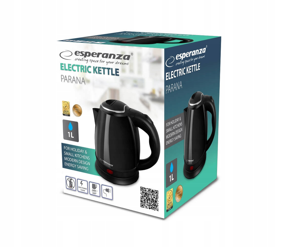 CORDLESS ELECTRIC KETTLE SMALL 1L 1350W STEEL ESPERANZA Dominant color black