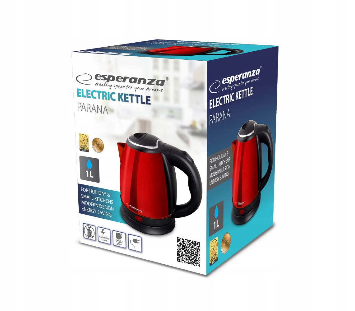 CORDLESS ELECTRIC KETTLE SMALL 1L 1350W STEEL ESPERANZA RED Brand Esperanza