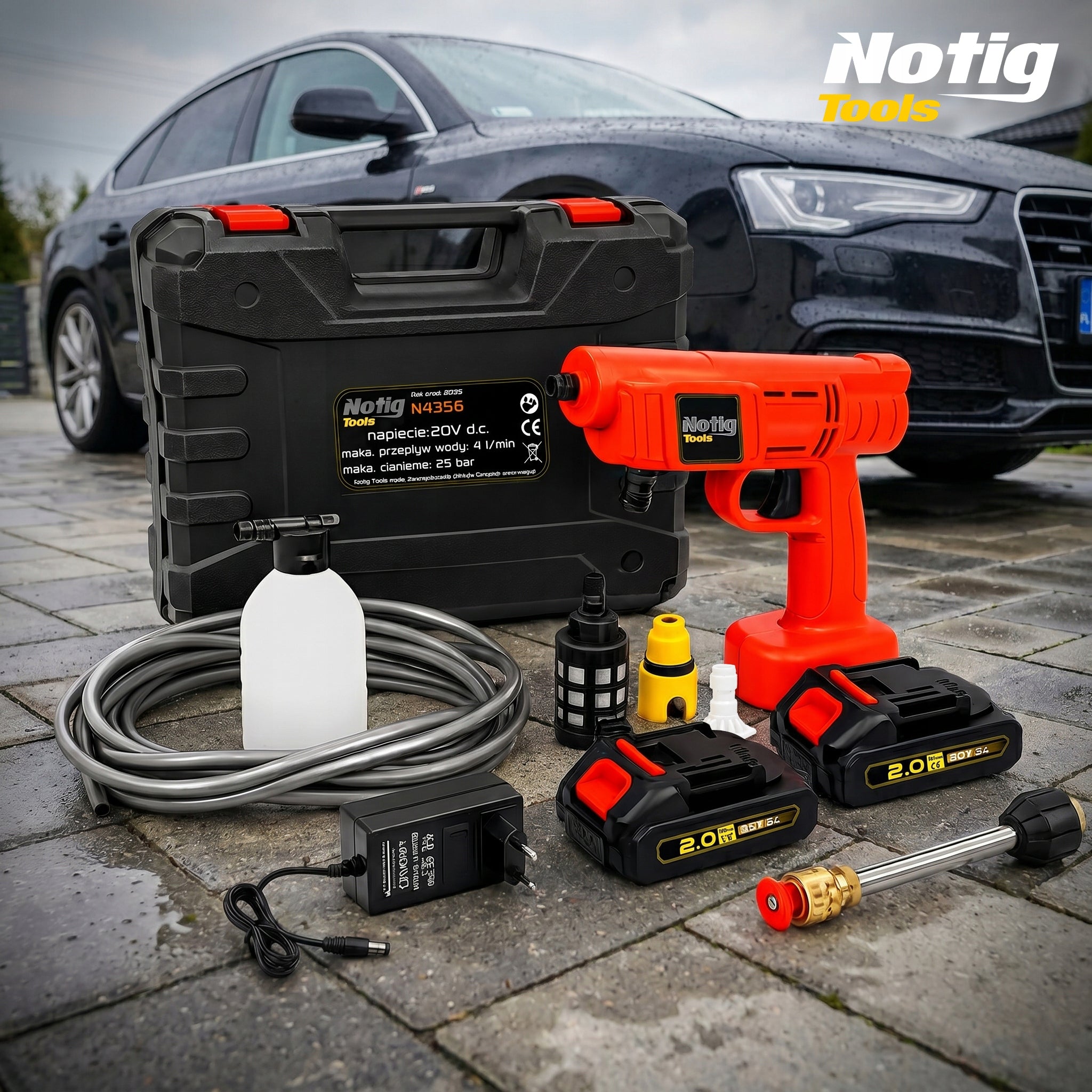 CORDLESS GARDEN PRESSURE WASHER 2 BATTERIES SET Manufacturer code N4356 MYJKA CIŚNIENIOWA AKUMULATOROWA NOTIG