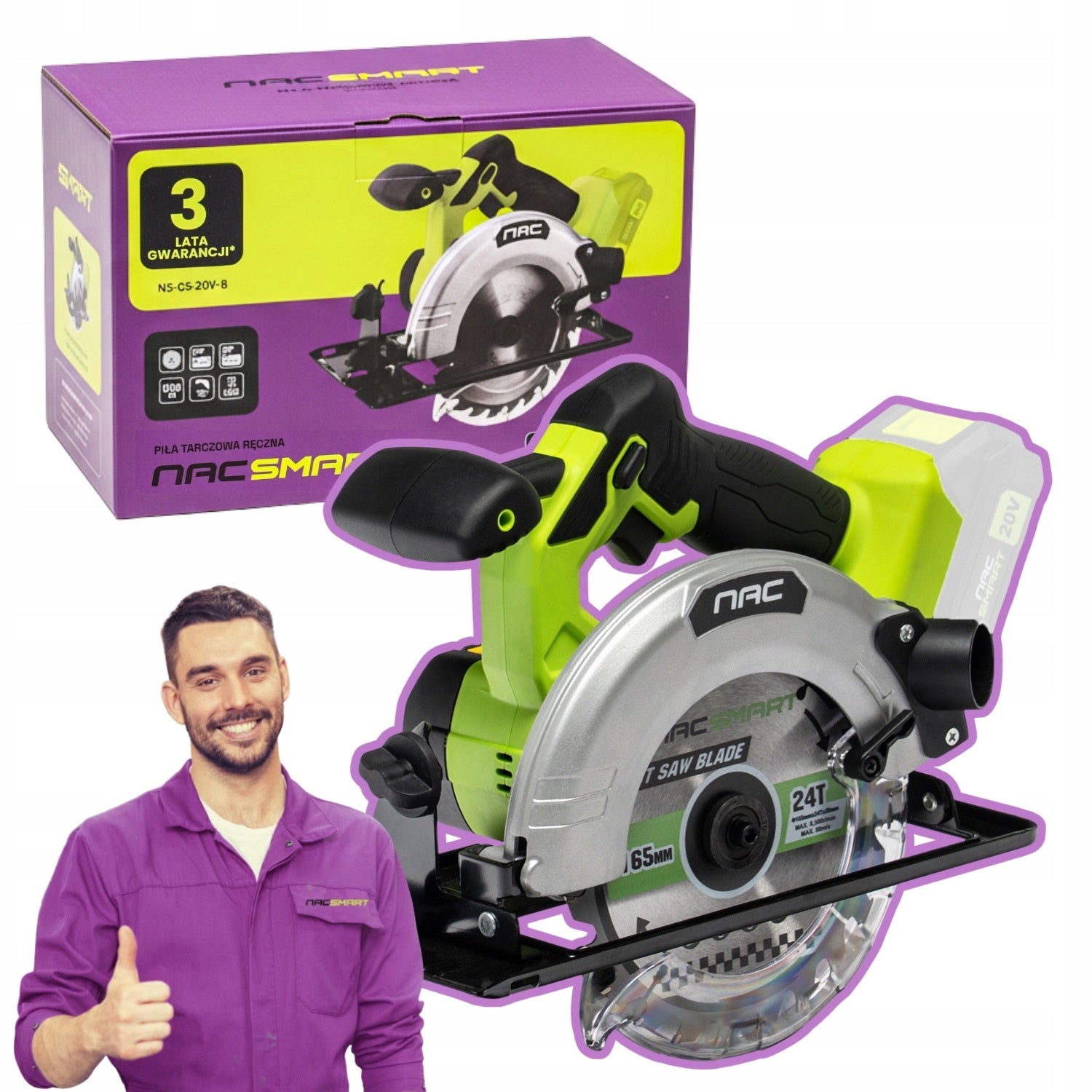 CORDLESS HAND SAW FOR WOOD NAC SMART 165MM 20V BODY