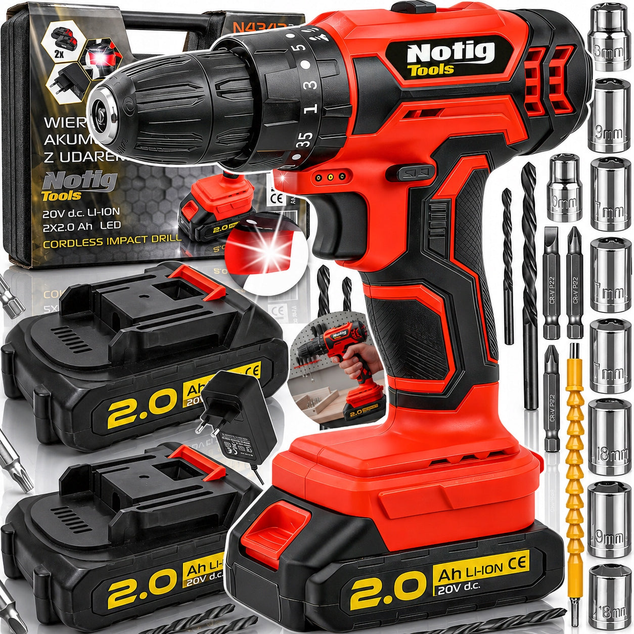 CORDLESS IMPACT DRIVER DRILL WITH IMPACT 20V 2X BATTERY
