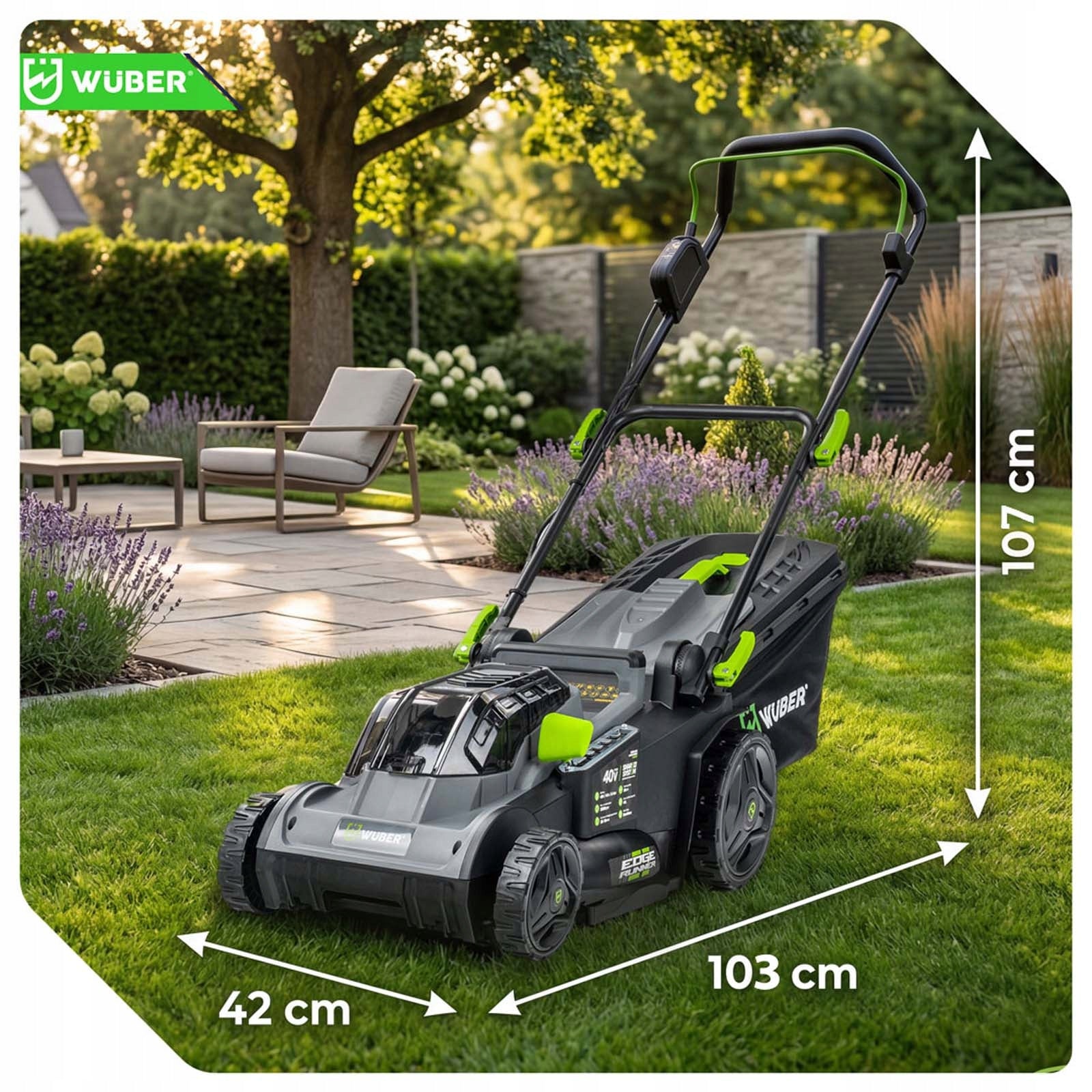 CORDLESS LAWN MOWER 40V BRUSHLESS 38CM 1xAKU 4 AH STRONG 40L Brand Wuber