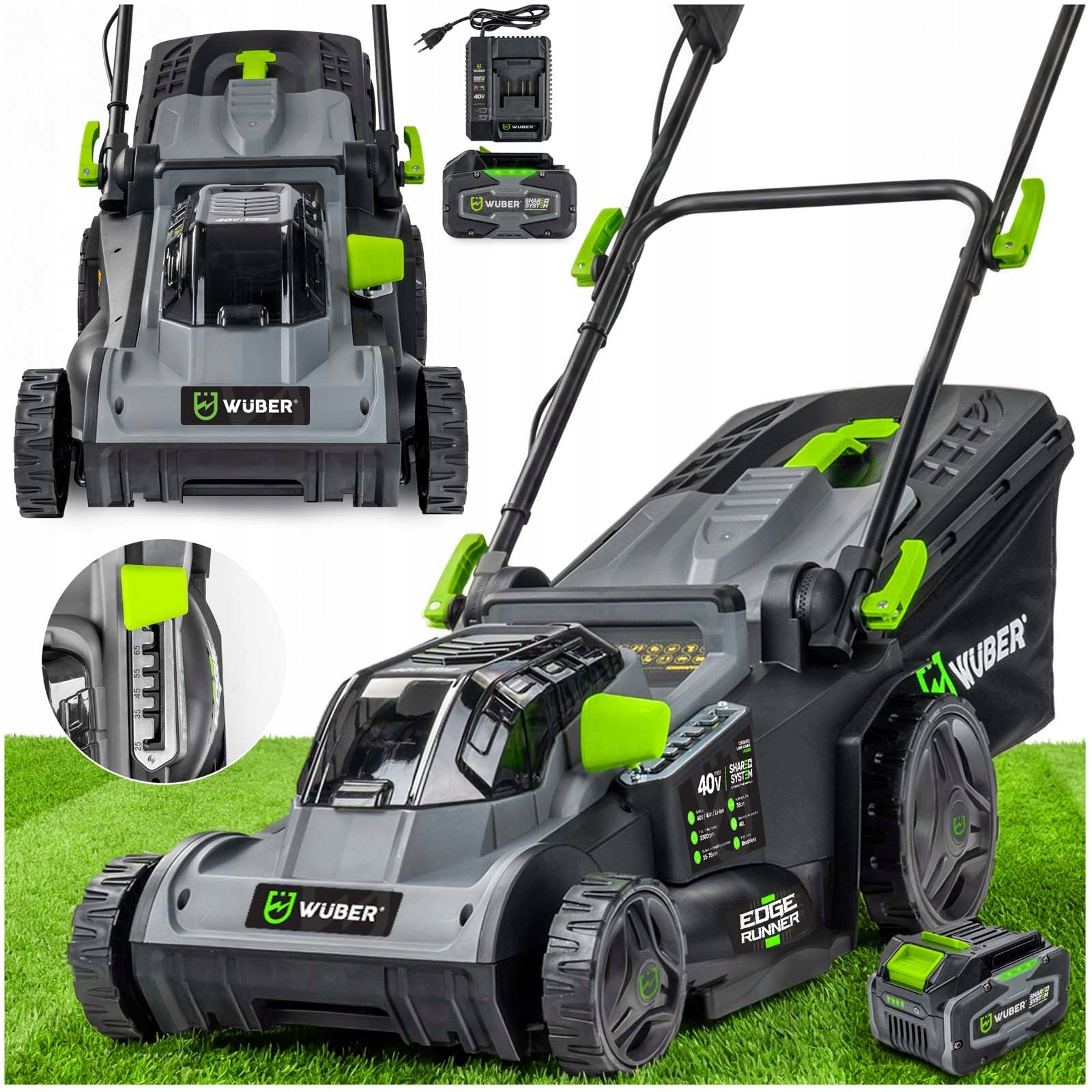 CORDLESS LAWN MOWER 40V BRUSHLESS 38CM 1xAKU 4 AH STRONG 40L