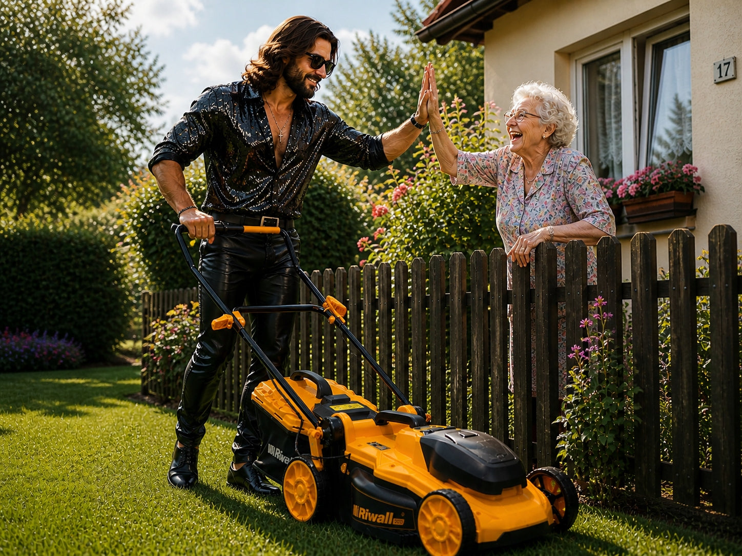 CORDLESS LAWN MOWER FOR GRASS 2X AKU 8 AH RIWALL 42cm Basket capacity 40 l