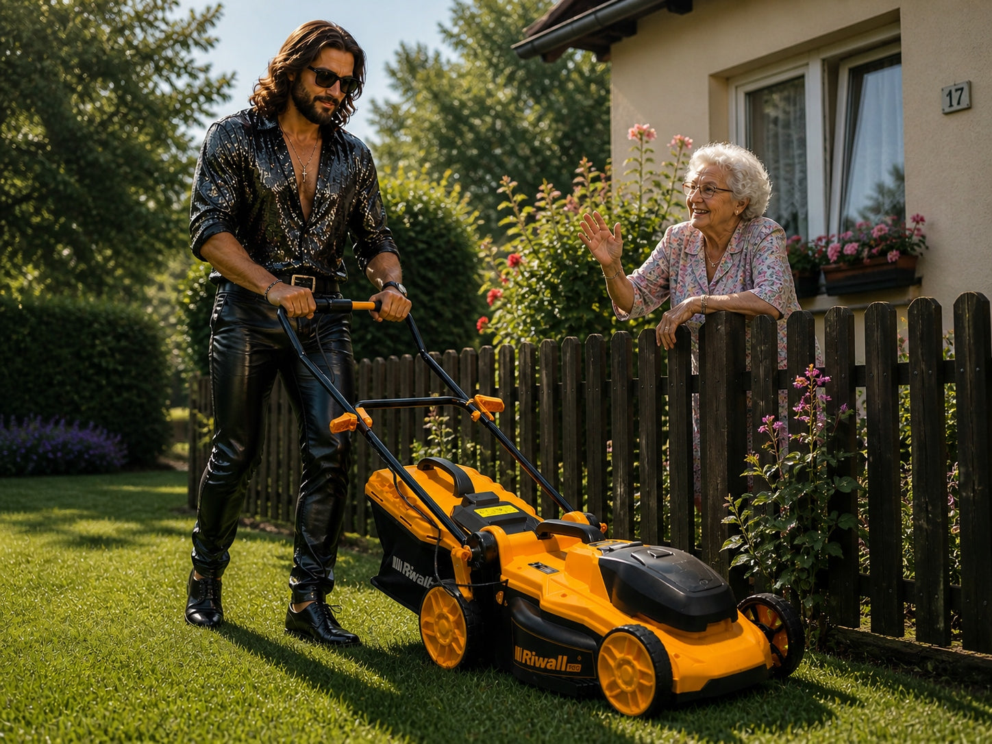 CORDLESS LAWN MOWER FOR GRASS 2X AKU 8 AH RIWALL 42cm Basket with a basket