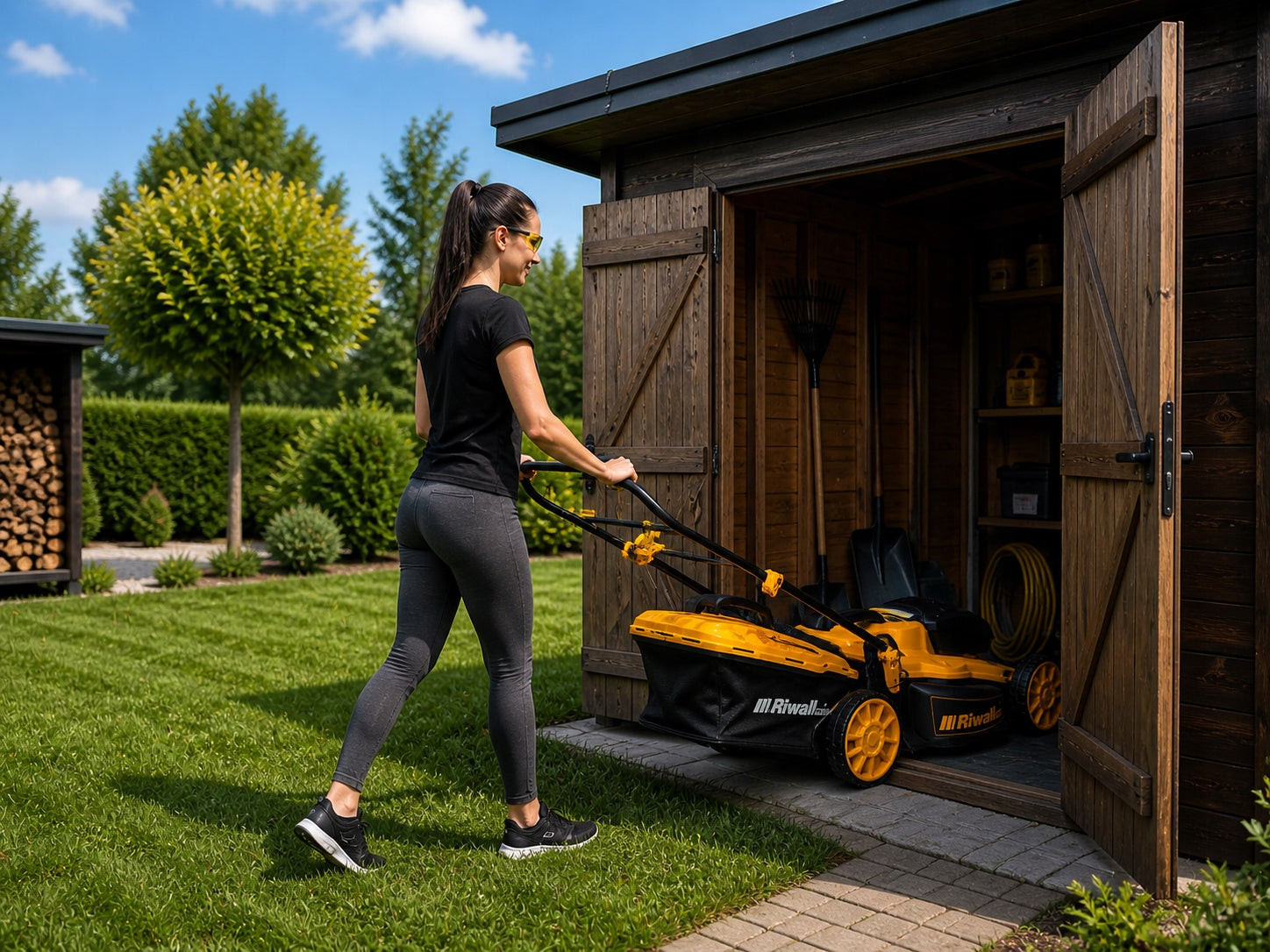 CORDLESS LAWN MOWER FOR GRASS 2X AKU 8 AH RIWALL 42cm Mowing width 40 cm