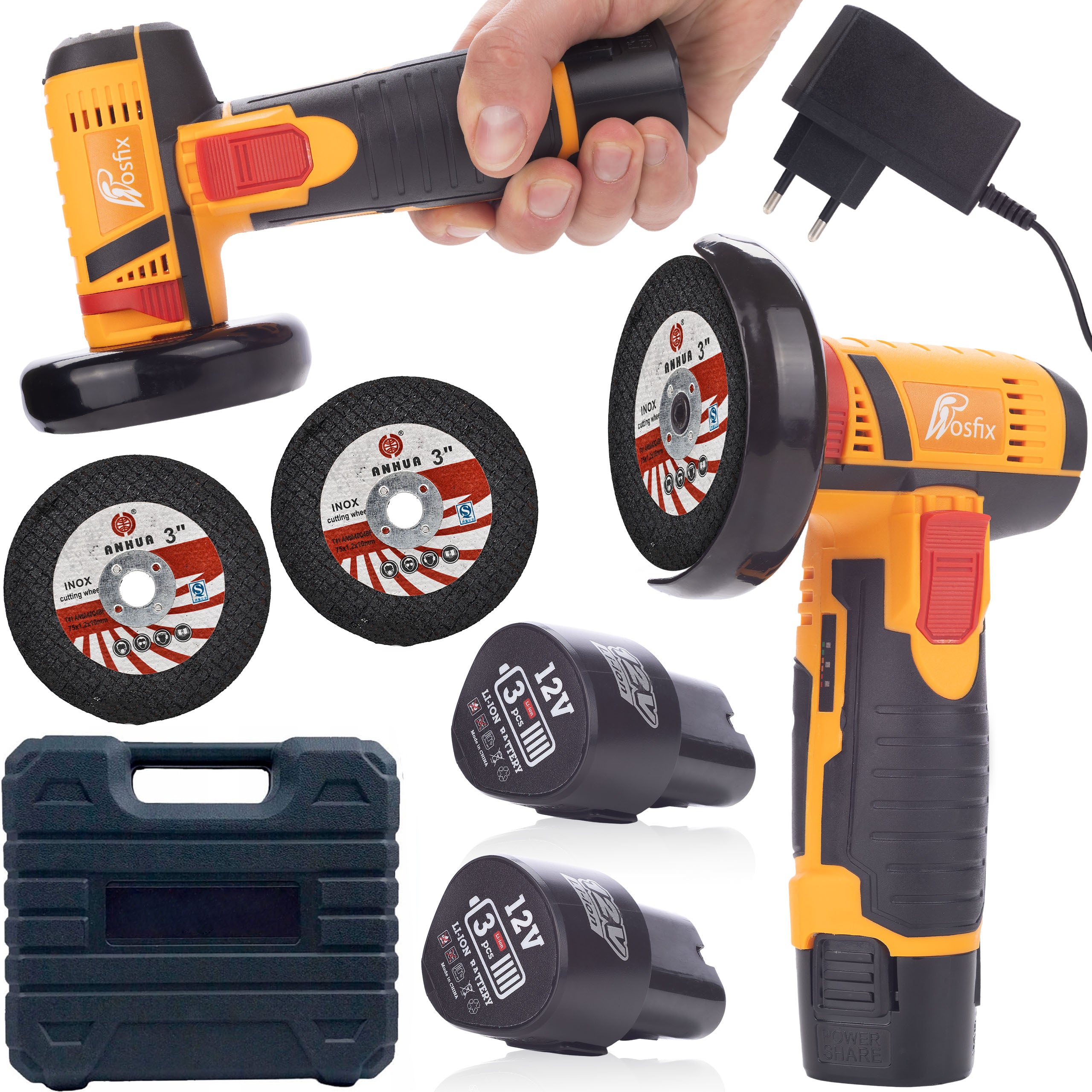 CORDLESS MINI ANGLE GRINDER ROSFIX 12V 2 DISCS PRECISION CASE