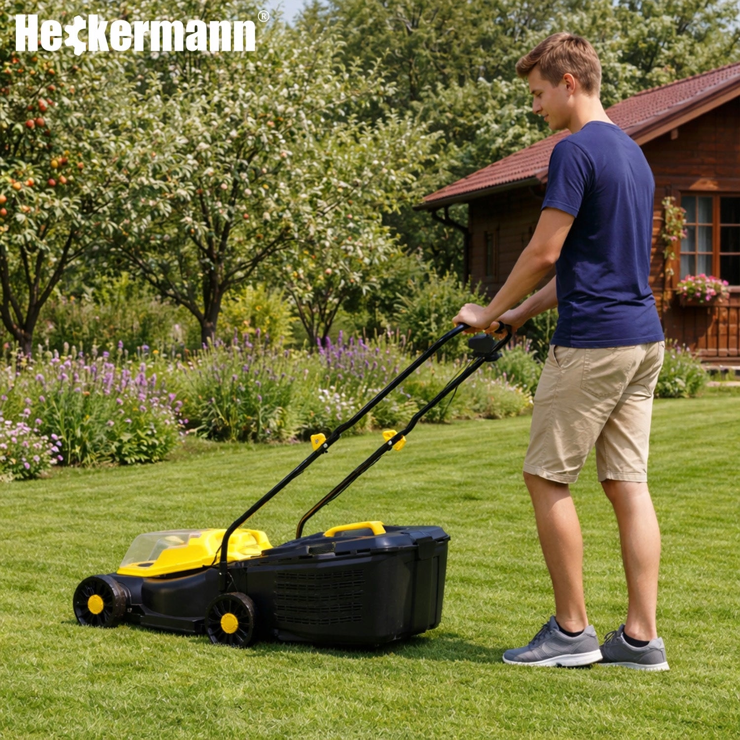 CORDLESS MOWER 32CM ELECTRIC GARDEN GRASS MOWER 20V BASKET 35L Brand Heckermann