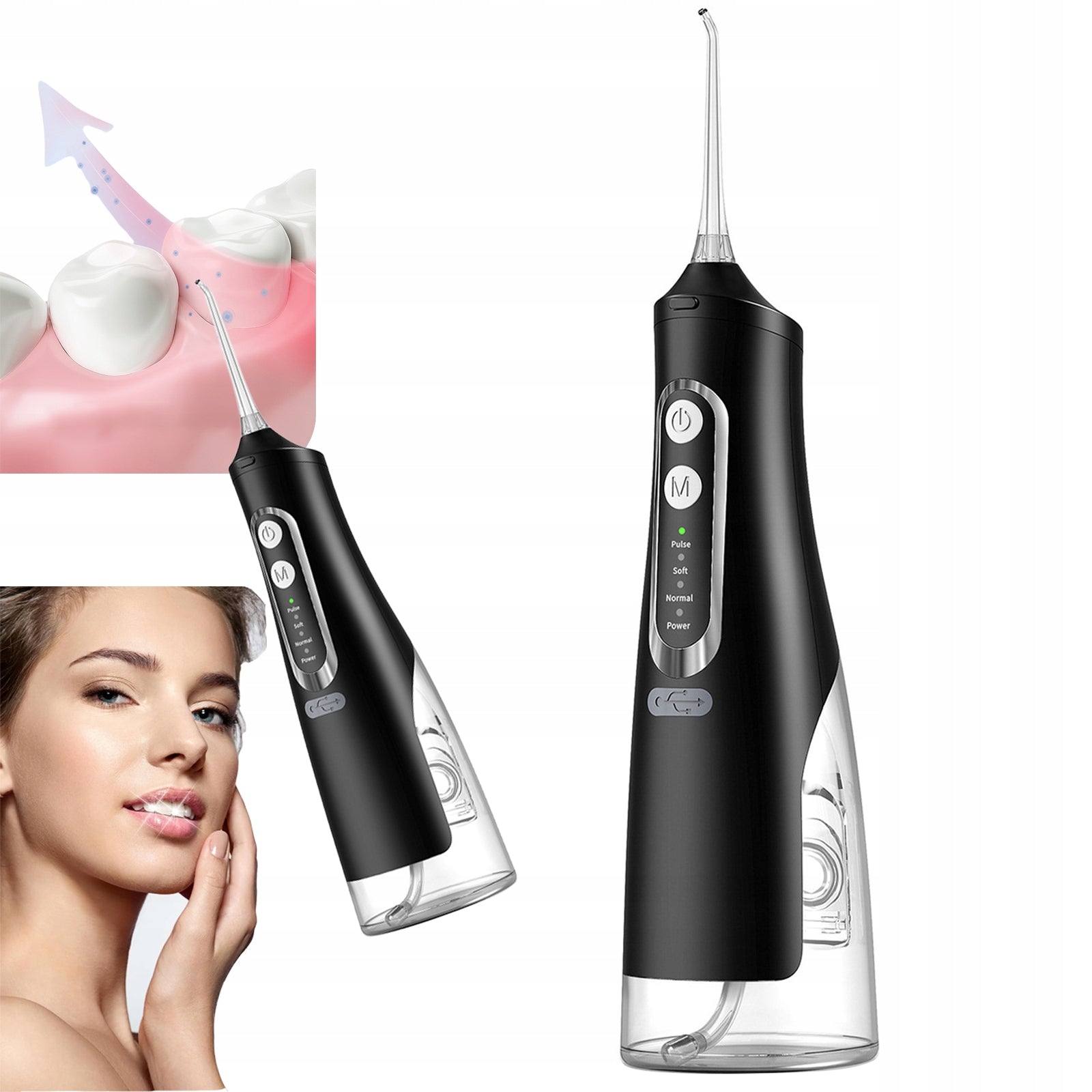 CORDLESS ORAL CARE IRRIGATOR BLACK 4 TIPS 310ML 4 MODES DENTAL IRRIGATOR