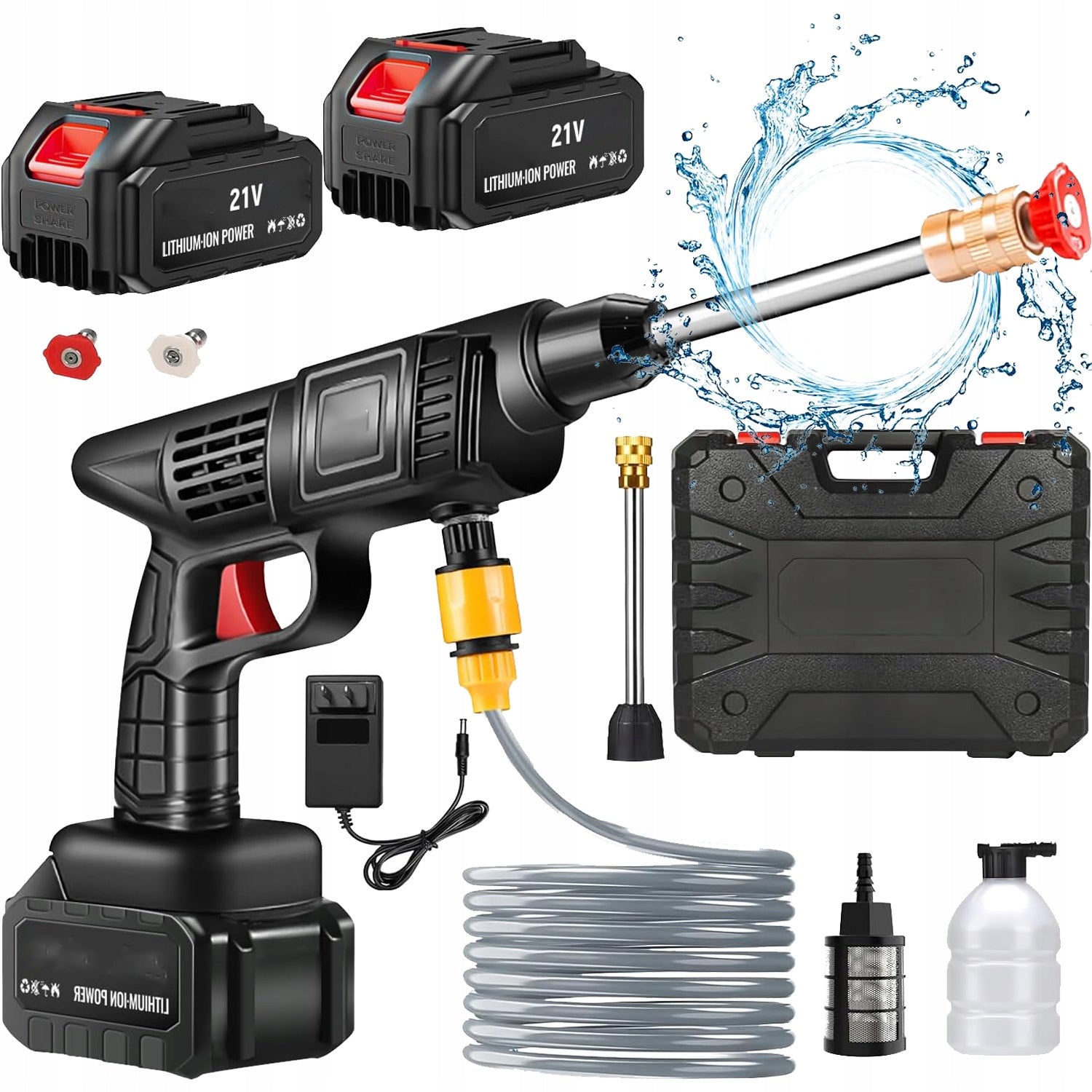 CORDLESS PRESSURE WASHER 200BAR 2 X AKU 10AH 88VF MULTI NOZZLE SET