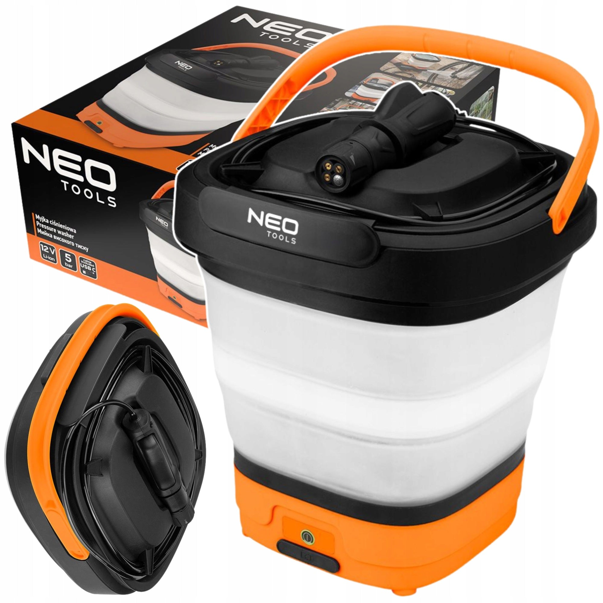 CORDLESS PRESSURE WASHER 5 BAR 12 L FOLDING BUCKET