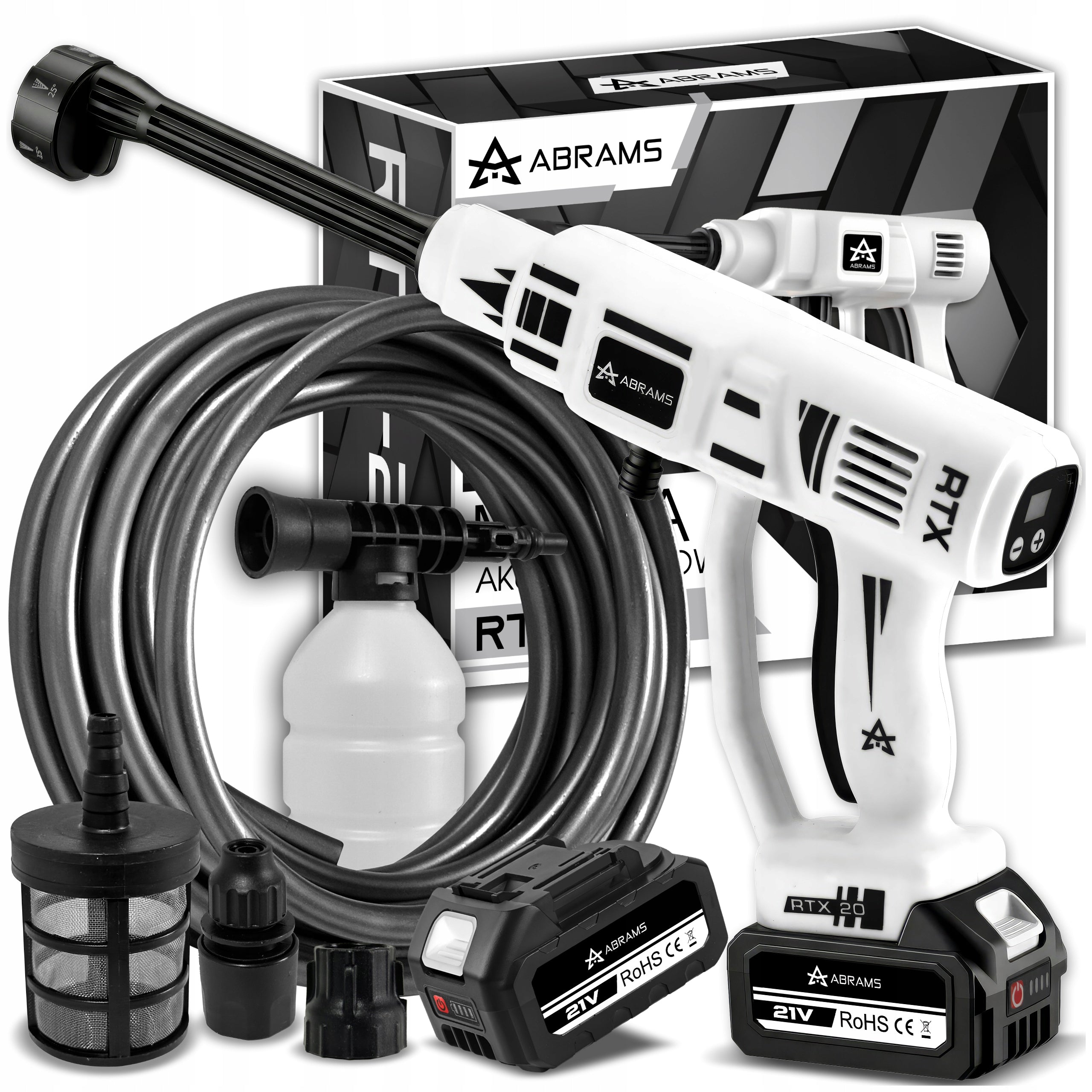 CORDLESS PRESSURE WASHER 60BAR 2 X AKU 4AH 21V MULTI NOZZLE SET