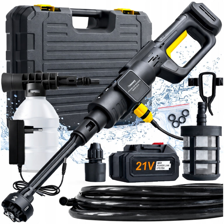 CORDLESS PRESSURE WASHER 60BAR AKU 12AH 21V MULTI NOZZLE SET POWERFUL