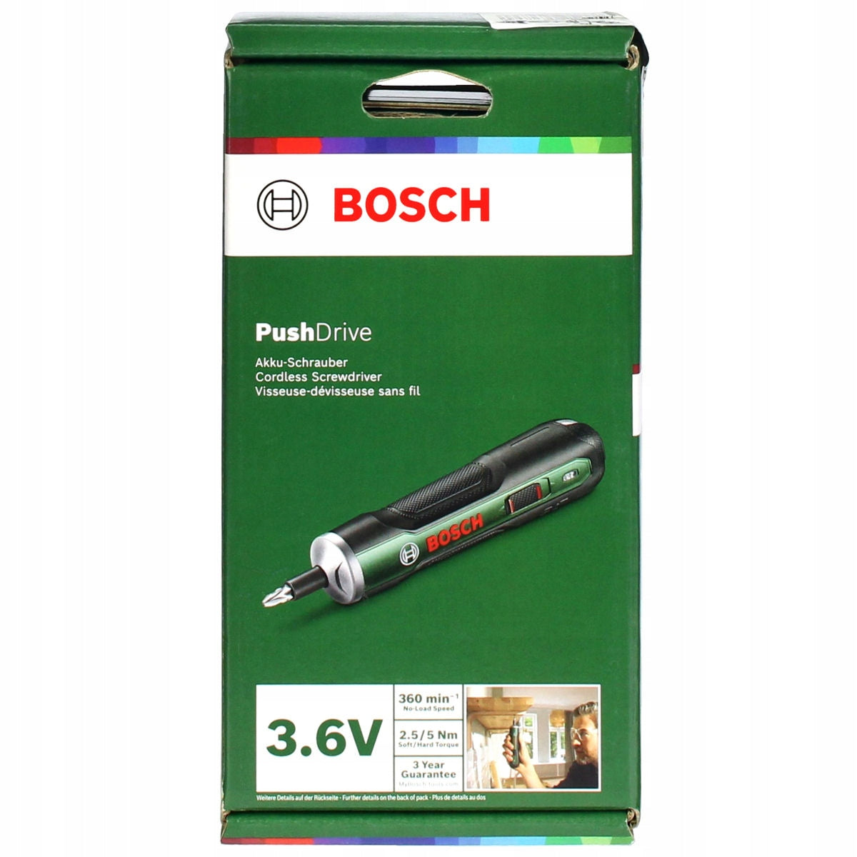CORDLESS SCREWDRIVER 3,6V PUSHDRIVE BOSCH + 10 TIPS Power supply rechargeable battery