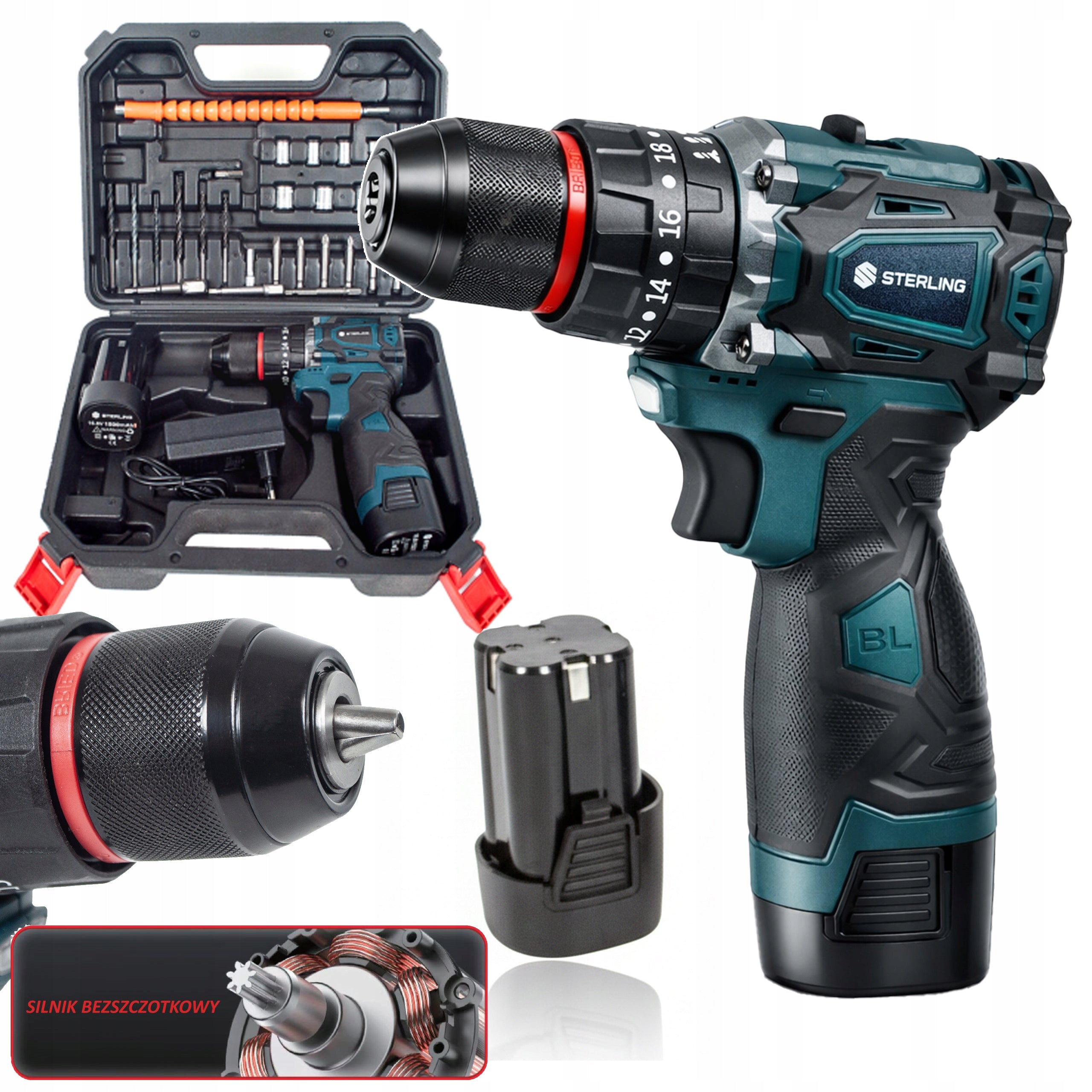 CORDLESS SCREWDRIVER WITH IMPACT BRUSHLESS x2 BATTERY CHARGER +SET
