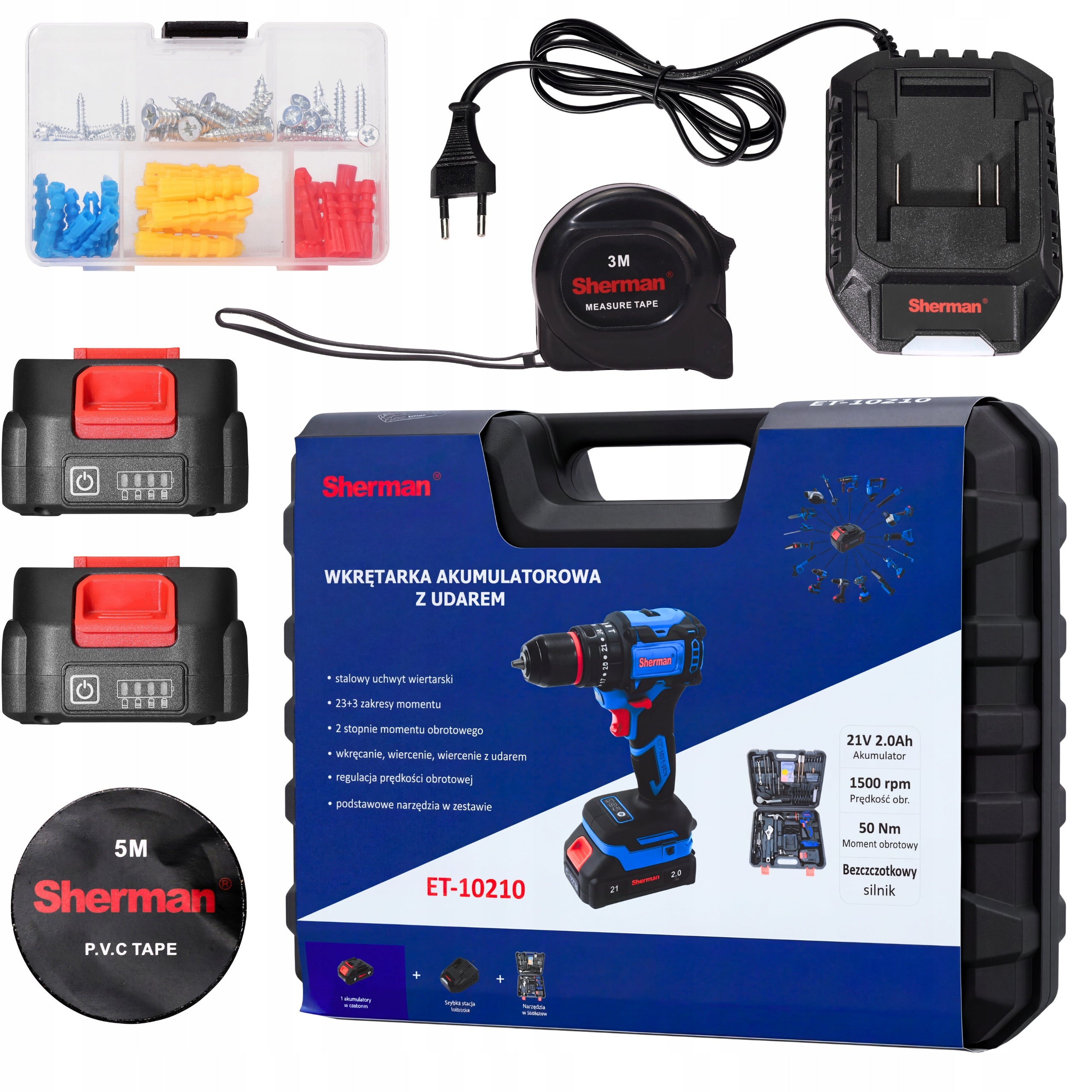 CORDLESS SCREWDRIVER WITH IMPACT Sherman MAXX SET SUITCASE + TOOLS Brand Sherman