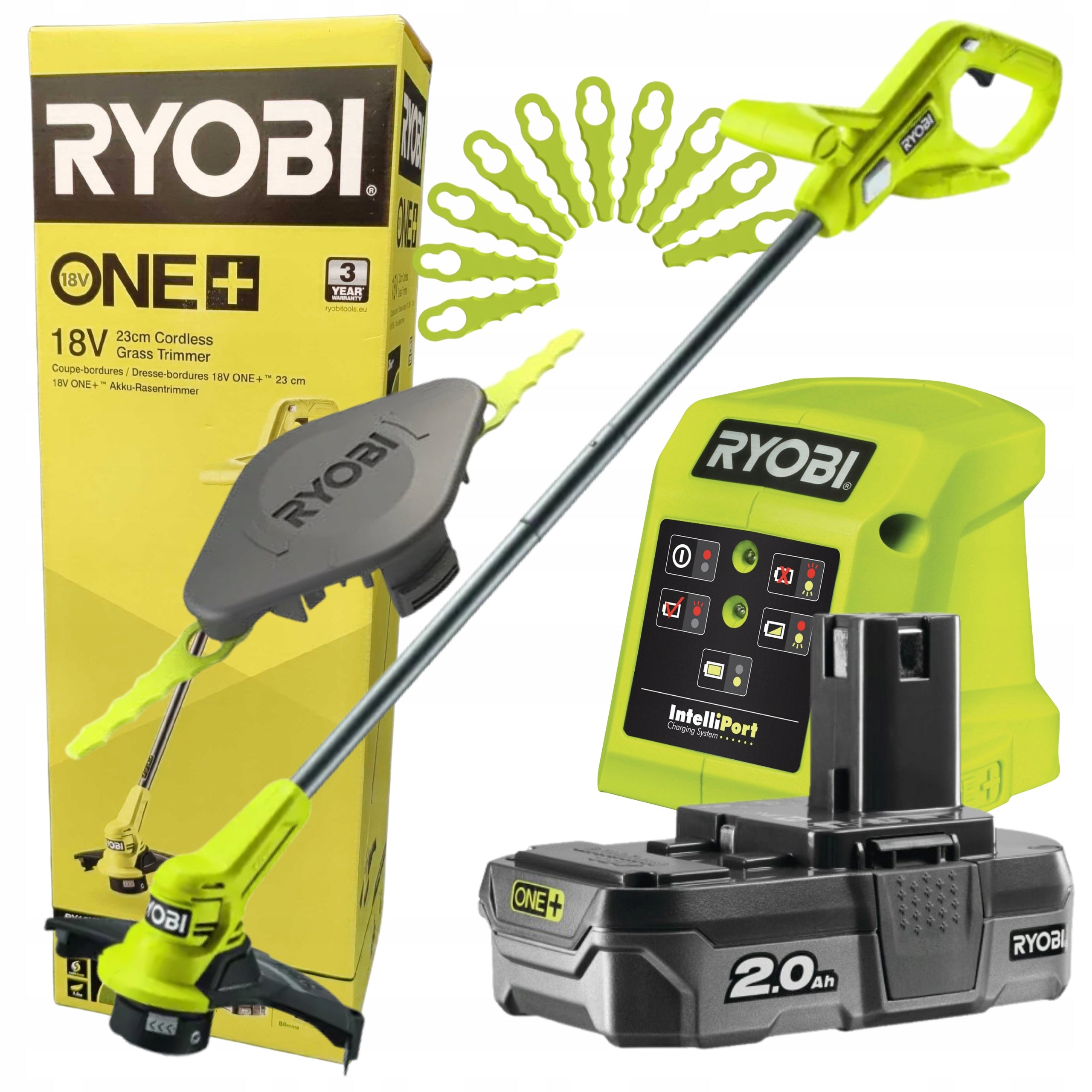 CORDLESS TRIMMER GRASS SCYTHE RY18LT23A-120P 2,0Ah RYOBI + BLADES