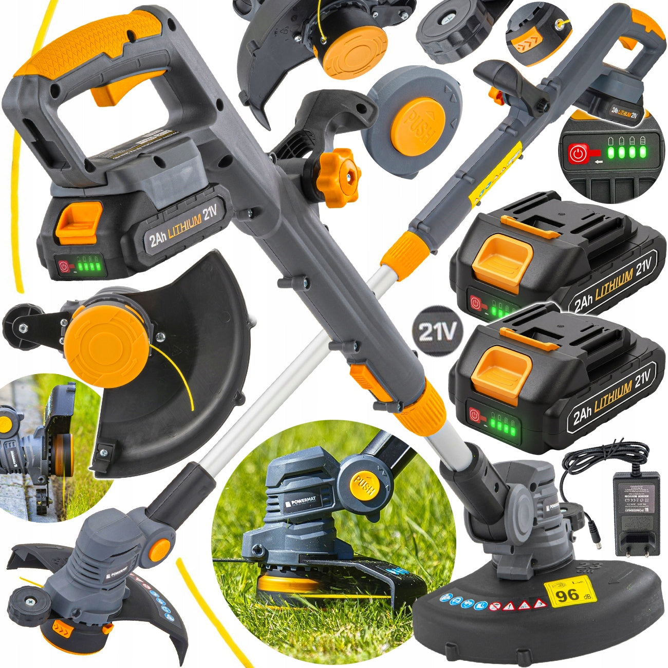 CORDLESS TRIMMER SCYTHE BRUSH CUTTER 2X 21V 2AH LI-ION ADJUSTABLE PRO