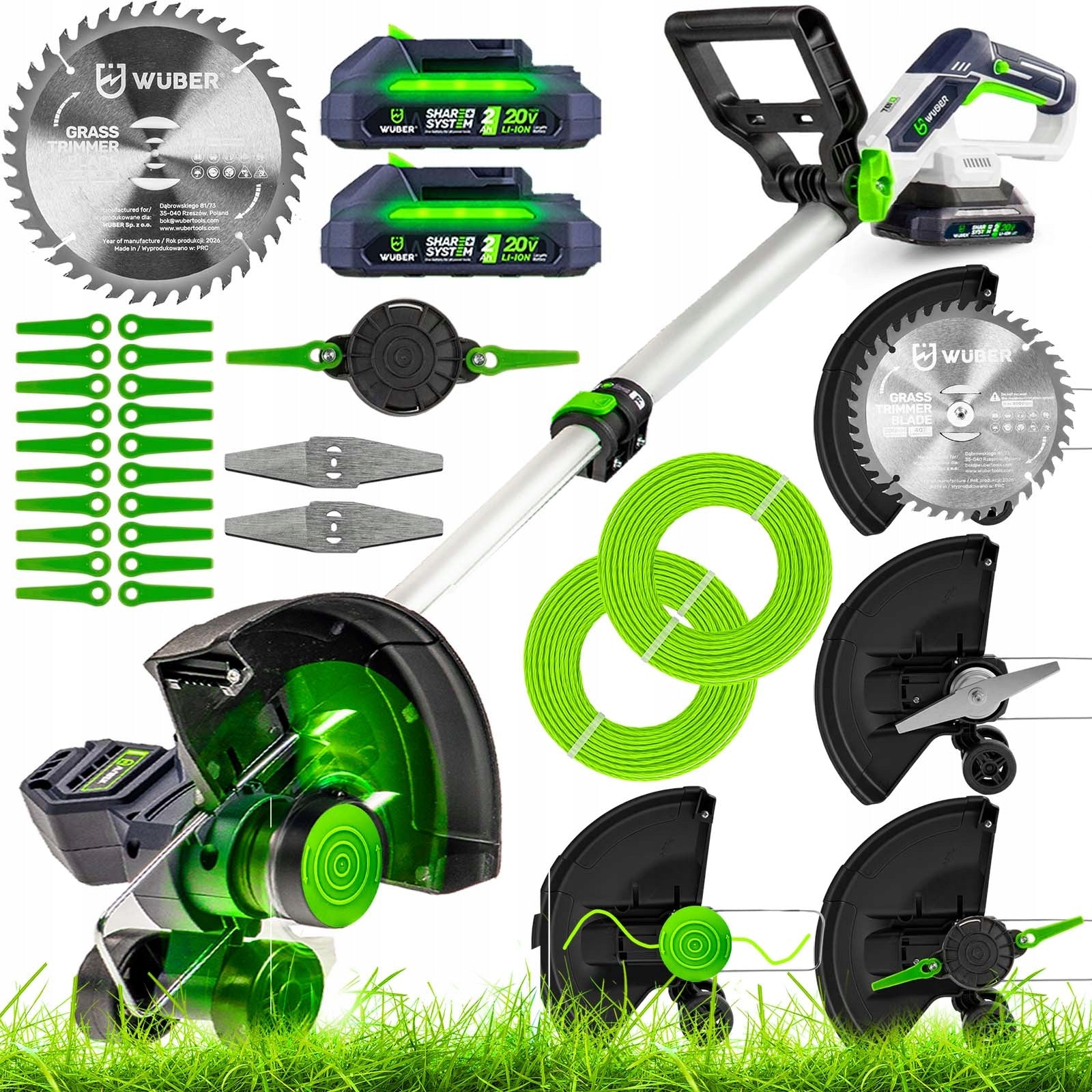 CORDLESS TRIMMER SCYTHE BRUSH CUTTER ON LINE WHEELS KNIVES 2AKU 2AH 20V