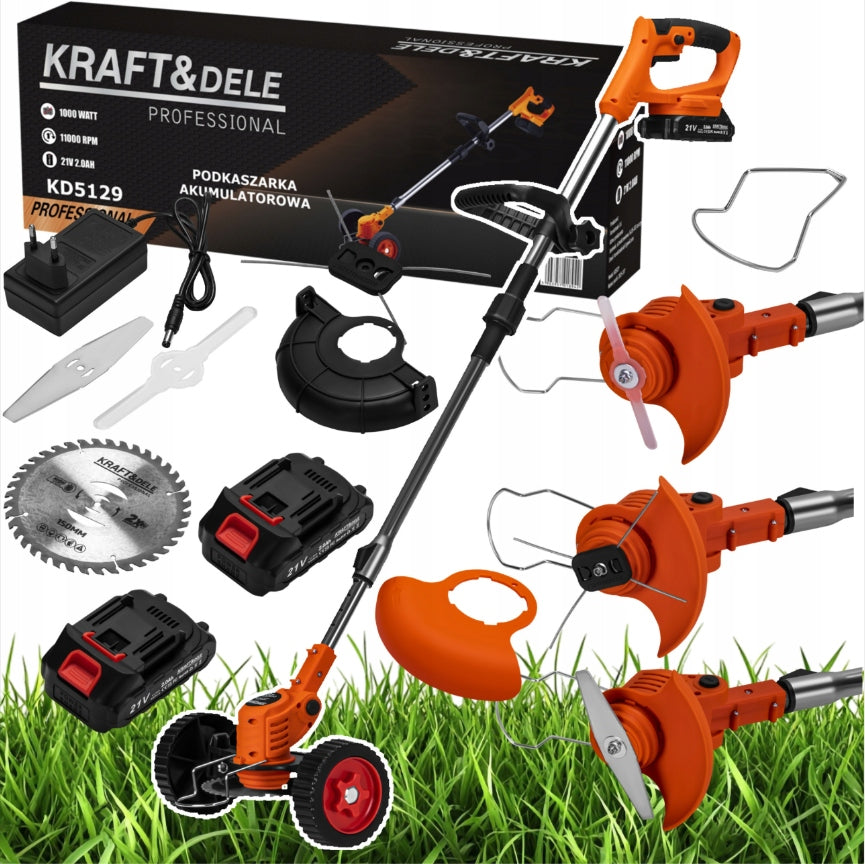 CORDLESS TRIMMER SCYTHE BRUSH CUTTER ON WHEELS 2X 21V 2AH MEGA SET